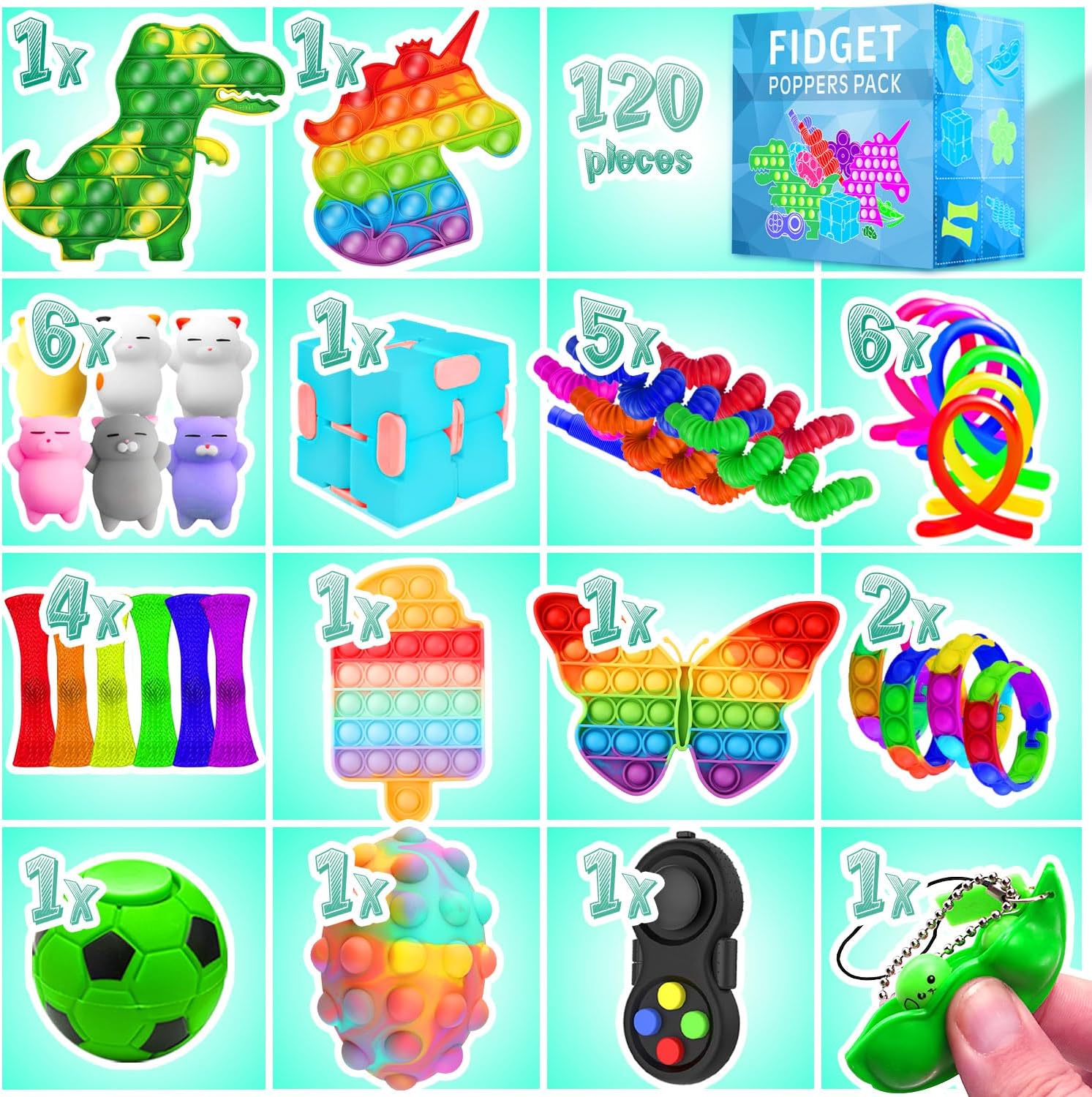Fidget Toys, 120 Pack Fidgets Set Stocking Stuffers for Kids Party Favors Autism Sensory Toy Bulk Adults Kids Boys Girls Teens Stress Autistic ADHD Anxiety Carnival Treasure Classroom Prizes - Image 3