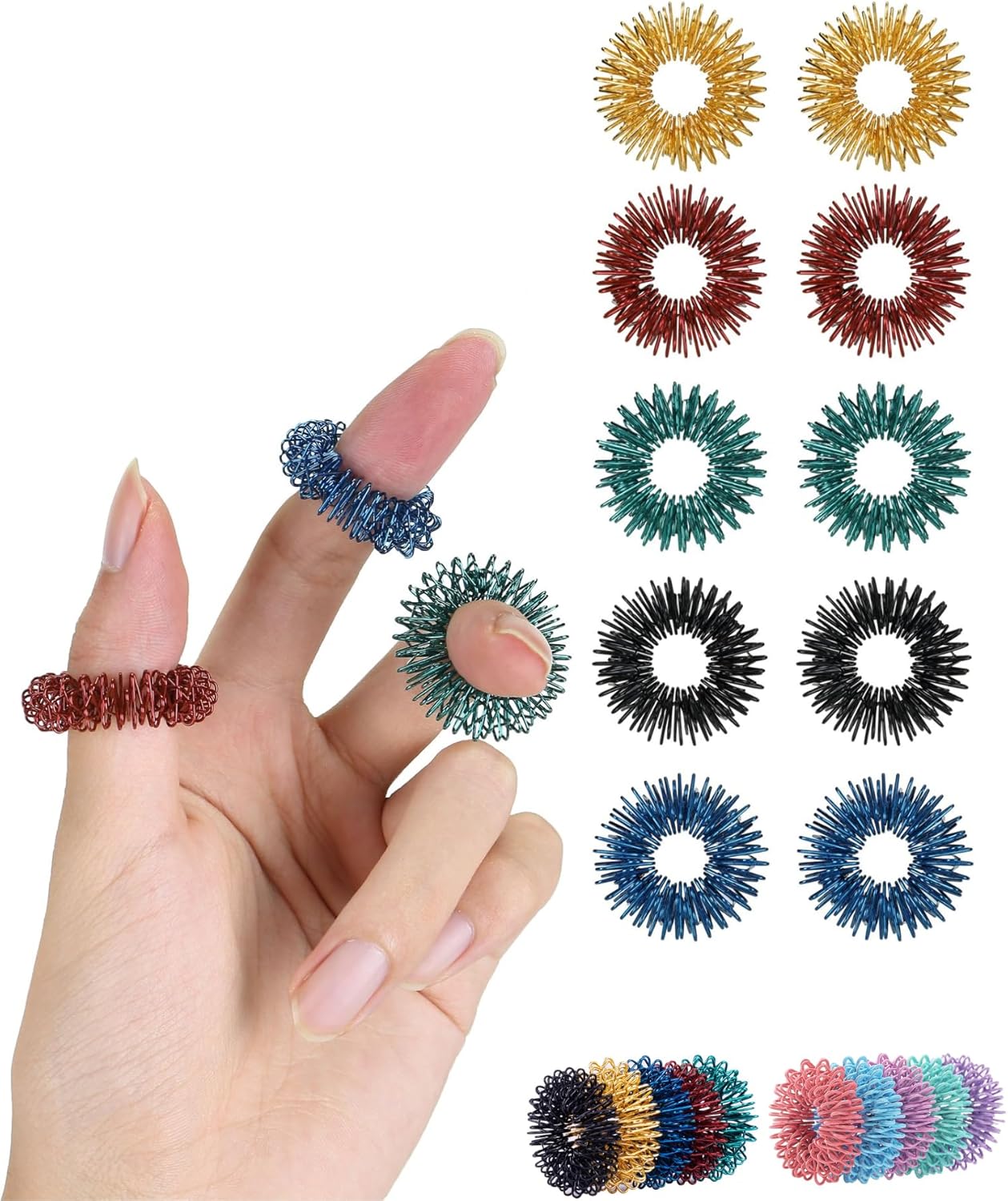 Mr. Pen- Spiky Sensory Rings, 10 Pack, Stress Relief Fidget Sensory Toys, Fidget Rings, Fidget Ring for Anxiety, Stress Relief Rings, Massager for Fidget ADHD Autism, Back to School Supplies - Image 2