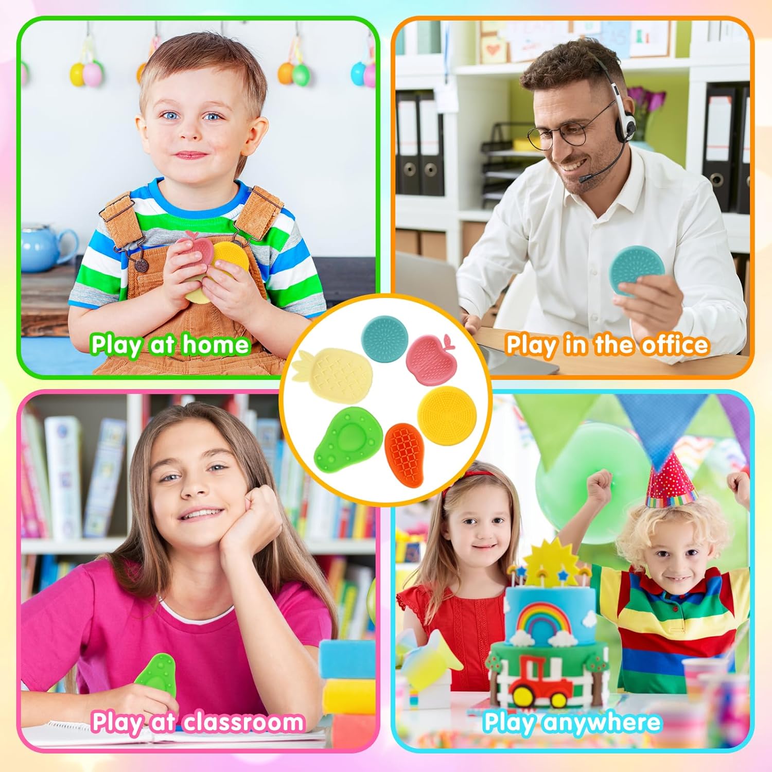 Fidget Toys Sensory Stone for Kids: 6 Pack Textured Worry Stone for Autism Calming Down, Fruit Silicone Textured Worry Stones for Autism Kids - Stress Toys for Students Anxiety Relief - Image 6
