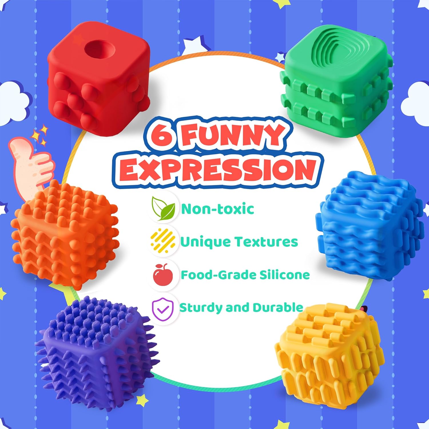 Fidget Cube Toys for Kids Adults Textured Silicone Sensory Worry Stones Quiet Fidgets Cubes for Autism ADHD Teen Silent Office Stress Toy Mini Desk Toys for Calm Down Anxiety Relief Gift for Classroom - Image 5