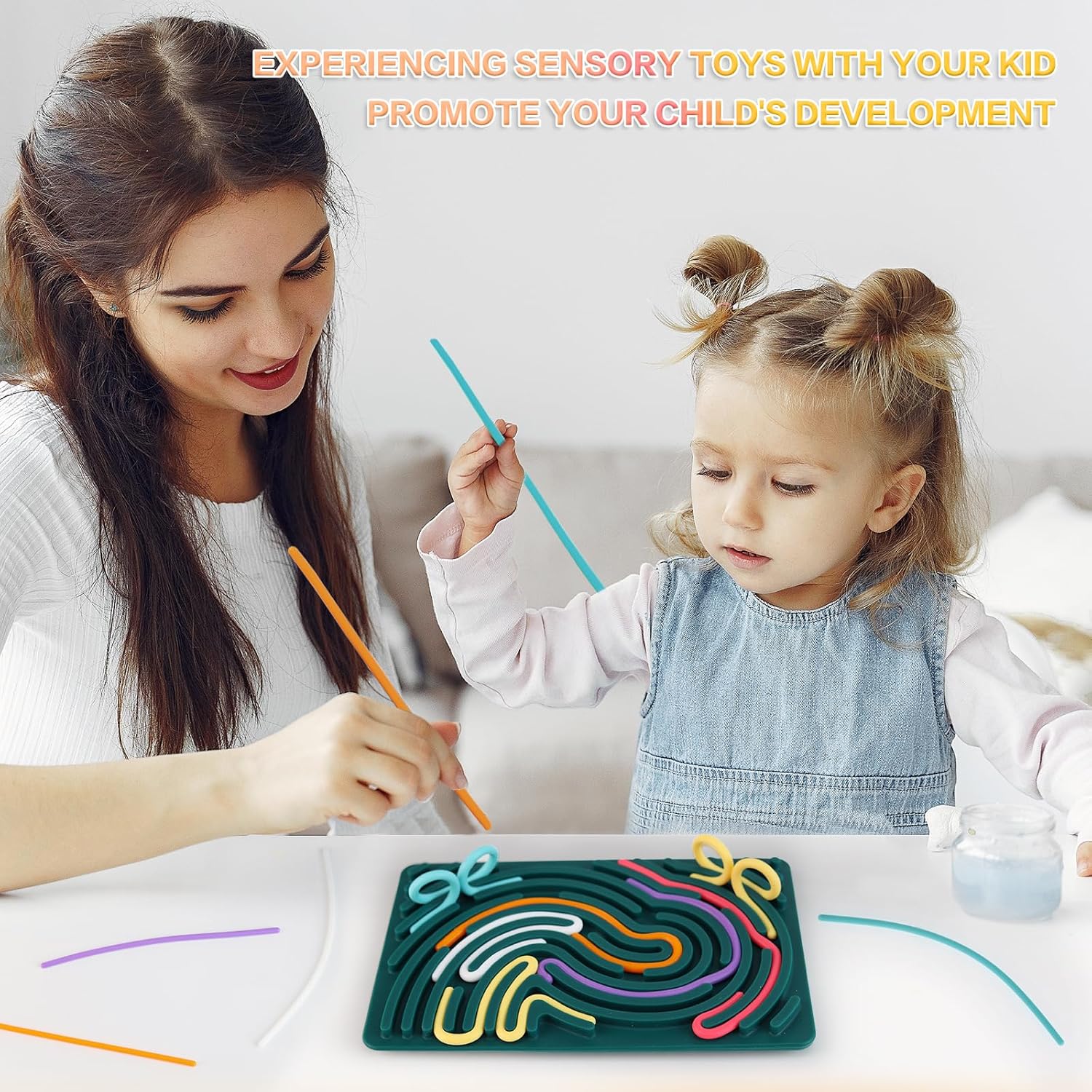 Sensory Activity Board, Silicone Fidget Toy for Stress Relief, Calming, Focus, ADHD and Autism, 6 Colors Sensory Toys Game Controller for Kids 2+ & Adults with 20 Strings - Image 7