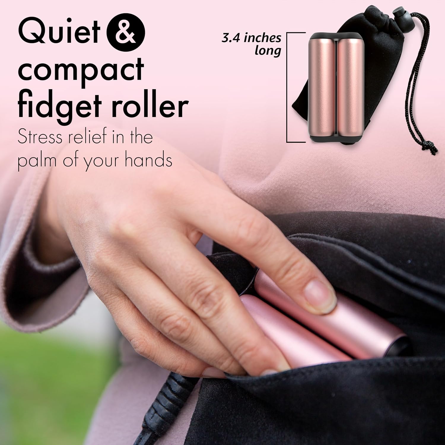 ONO Roller - Handheld Fidget Toy for Adults | Help Relieve Stress, Anxiety, Tension | Promotes Focus, Clarity | Compact, Portable Design (Full Size/Aluminum, Rose Gold) - Image 3