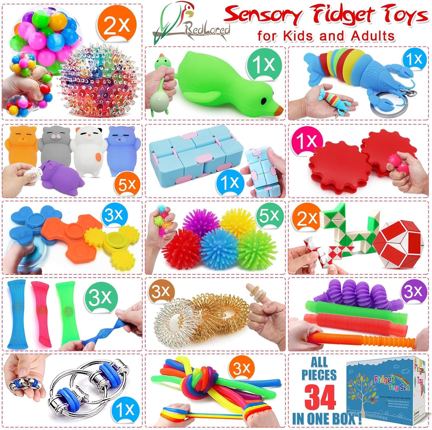 34 Pcs Fidget Toys, Stress Relief Fidget Sensory Toys for Kids Adults Boys Girls ADHD OCD Anxiety Autism, Treasure Box Prizes Classroom Rewards Party Favors Carnival Prizes Goodie Bag Stuffers Gifts - Image 3