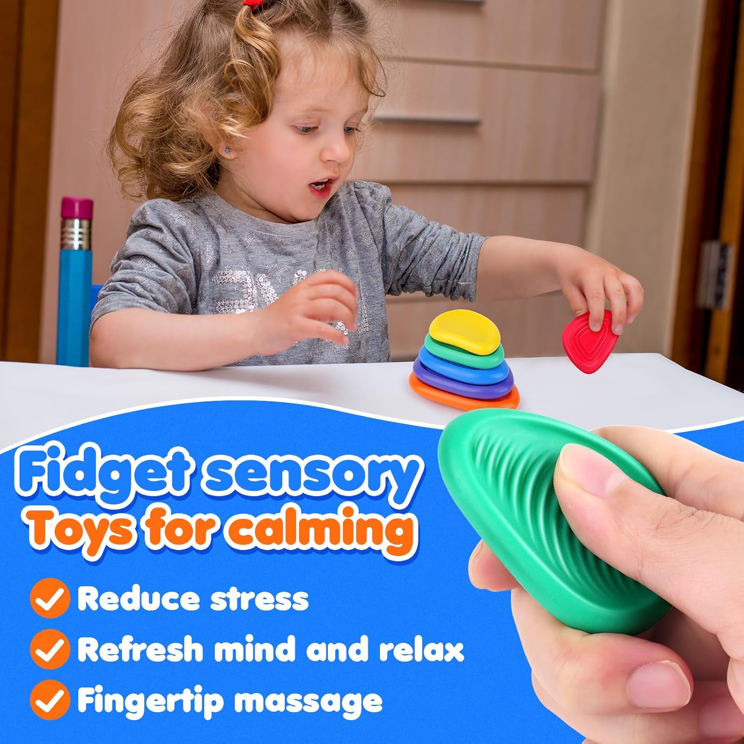 Fidget Toys Sensory Stone for Kids: 6 Pack Textured Soft Worry Stone for Autism Kids Calming - Fidget Stress Toys for Students Anxiety Relief - Small Prizes Fidget Toys - Image 6
