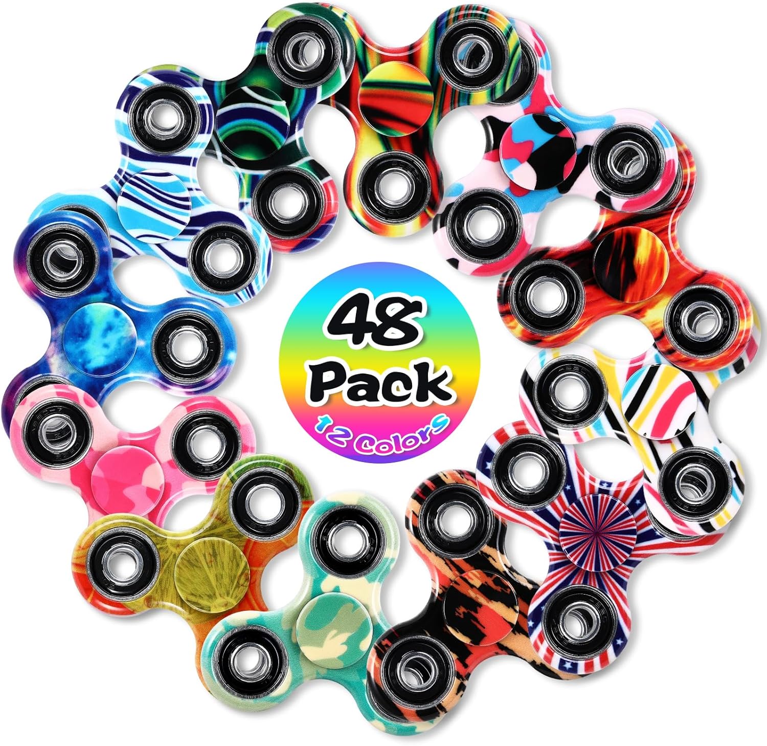 SCIONE 48 Pack Fidget Spinner Goodie Bag, Anxiety Stress Relief Fidget Toy Pack-Hand Spinner Party Favors for Kid Adult, Stocking Stuffer, Easter Basket Stuffers, Classroom Prizes - Image 3