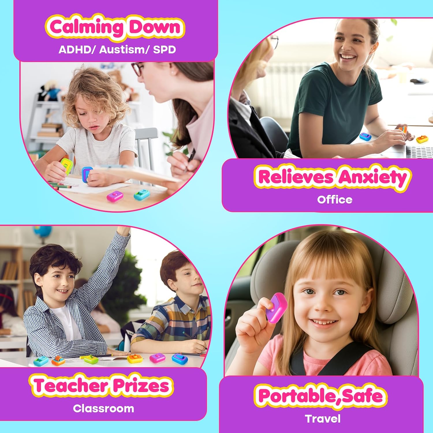 Sensory Fidget Toys for Kids Adults: 6 Pack Multi-Functional Fidgets Stress Relief Cubes, Autism Sensory Toys Pack with Roller, Magnetic Slider, Joystick- Desk Fidget Toys for Classroom Prizes Office - Image 6
