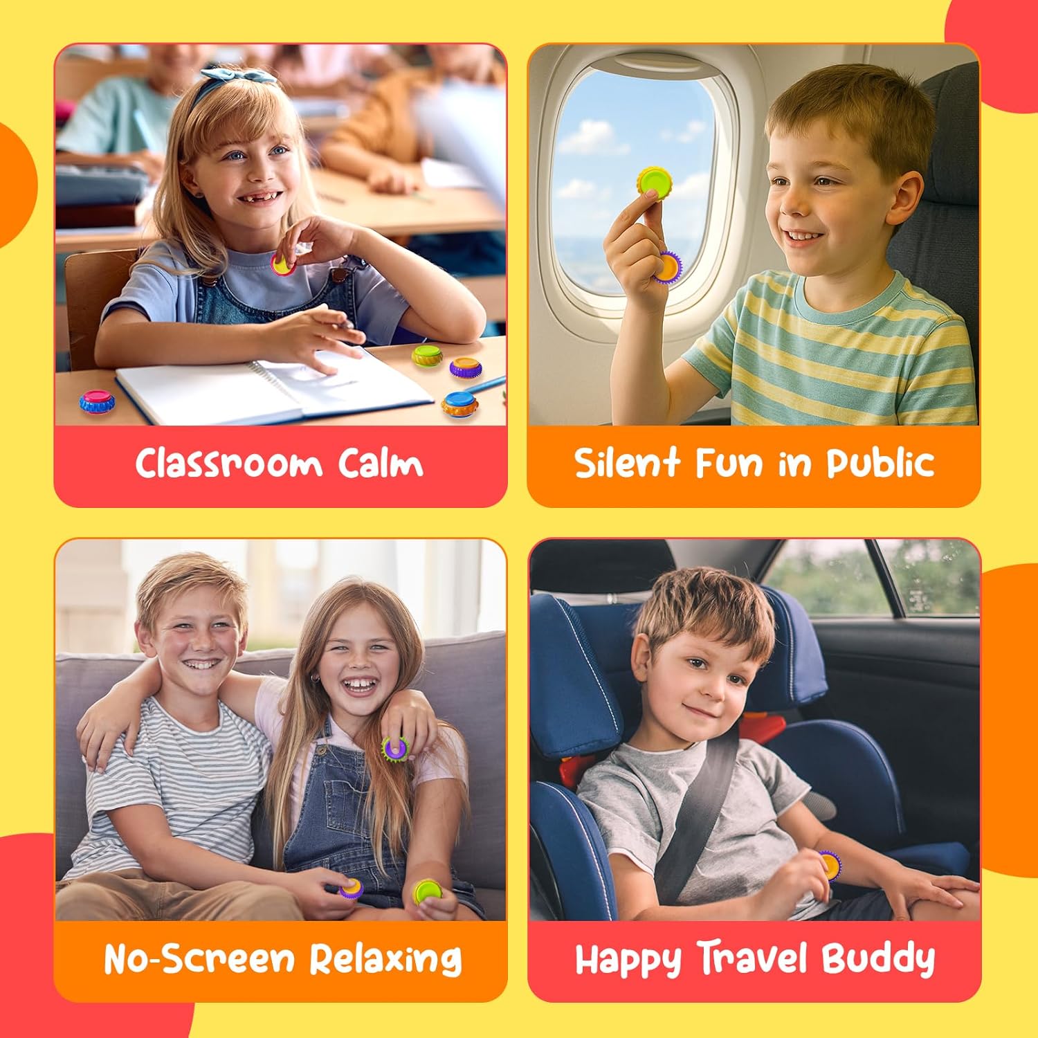 Fidget Toys Sensory Rings for Kids: 9 Pack Quiet Finger Spinner - Sensory Texture Stress Toys for Classroom School - Gifts for Students Kids Autism Calming - Image 5