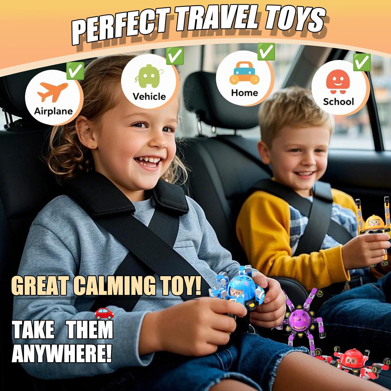 4Pcs Transformable Fidget Spinners for Kids Fidget Toys Teens Adults Sensory Toys with Autism ADHD Stocking Stuffers Bulk Gifts for Boys Girls Party Favors Travel Activities - Image 5