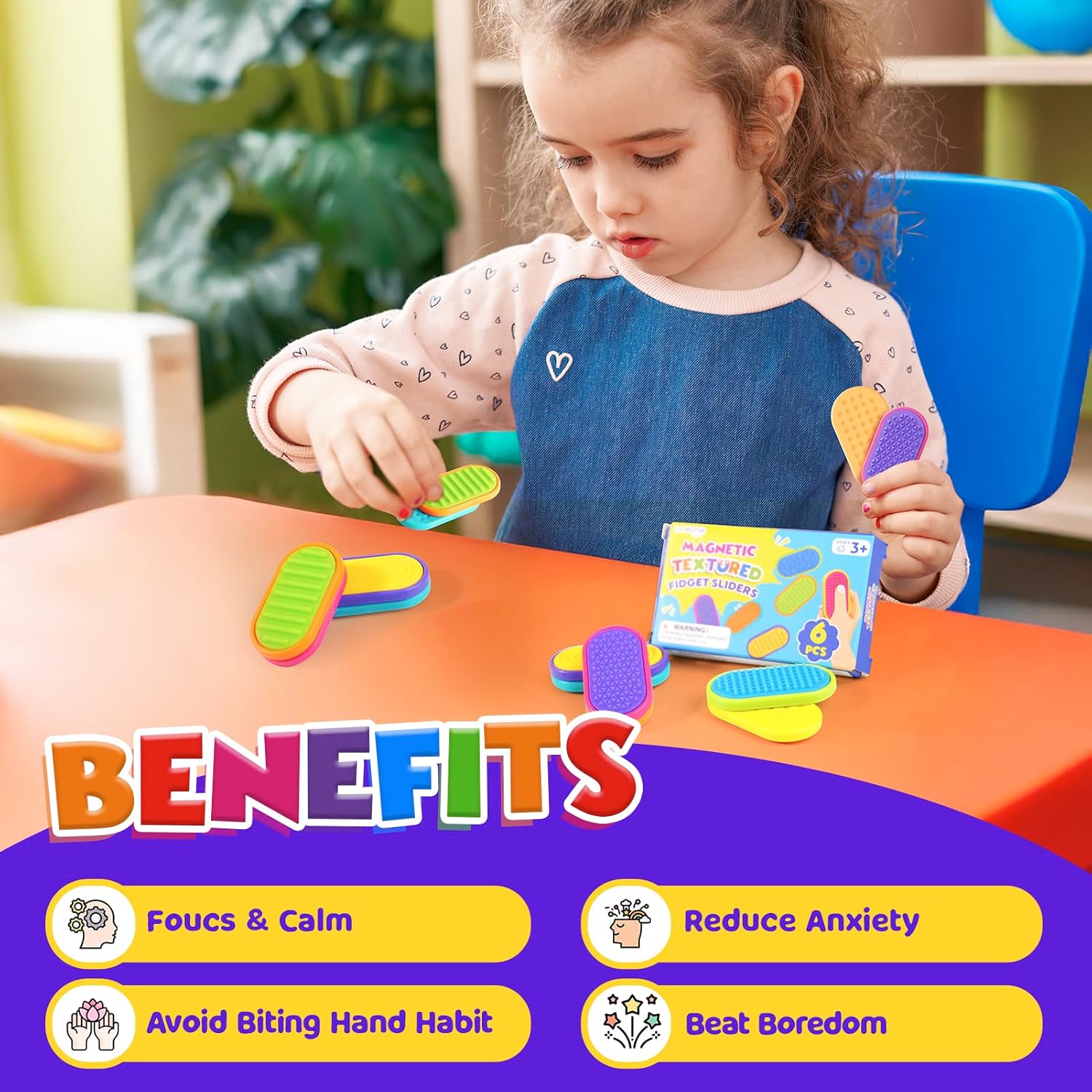 Sensory Fidget Magnet Toys for Kids: Textured Silicone Magnetic Sliders Stress Fidgets for Autism Calming, Anxiety Relief Fun Small Fidget Toys for Adults Office Desk / Travel Classroom Must Haves - Image 5