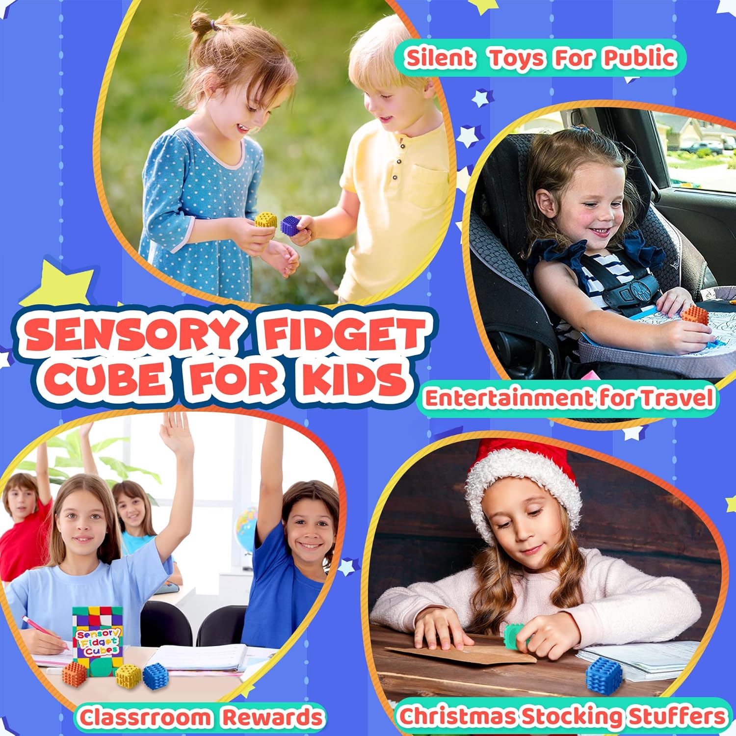 Fidget Cube Toys for Kids Adults Textured Silicone Sensory Worry Stones Quiet Fidgets Cubes for Autism ADHD Teen Silent Office Stress Toy Mini Desk Toys for Calm Down Anxiety Relief Gift for Classroom - Image 7