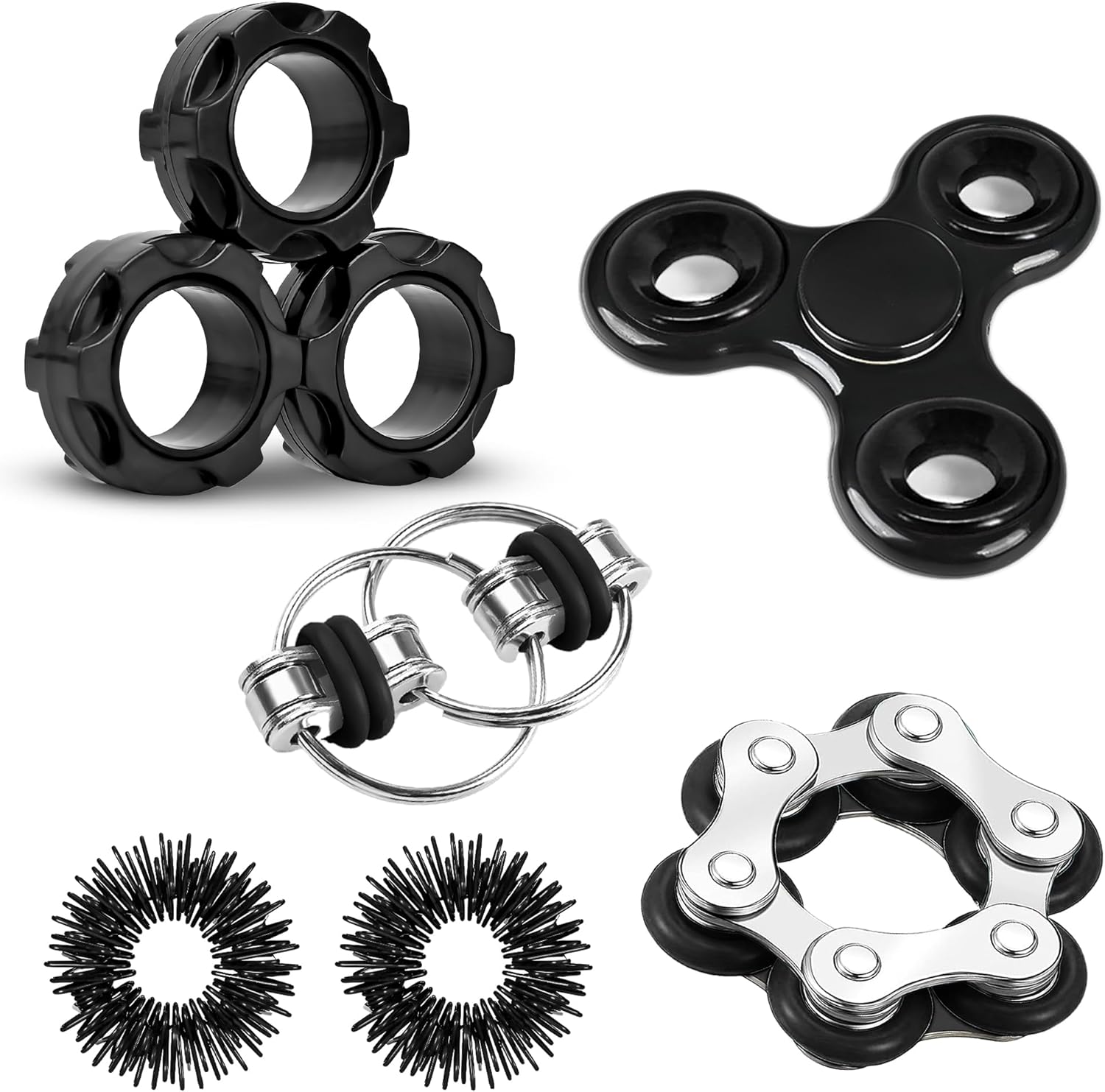 Fidget Toys Adults Pack 6Pcs, EDC Fidgeting Game for Kids Teen Cool Mini Gadget Desk Toys Figette Spinner Figits Rings Classroom ADHD Stress Anxiety Relief Silent Toy Stocking Stuffers Gift for Boys - Image 2