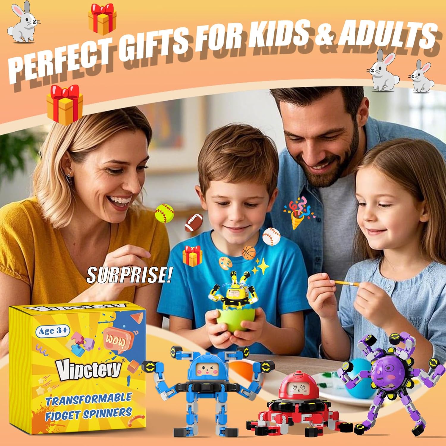 4Pcs Transformable Fidget Spinners for Kids Fidget Toys Teens Adults Sensory Toys with Autism ADHD Stocking Stuffers Bulk Gifts for Boys Girls Party Favors Travel Activities - Image 7
