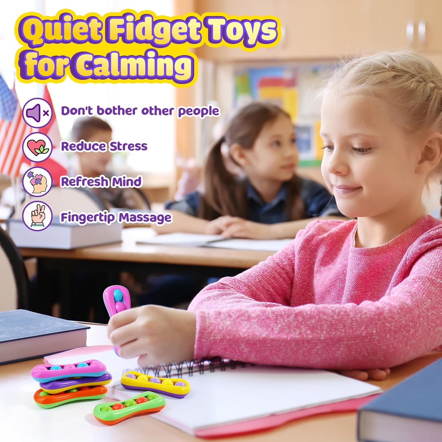 LESONG Fidget Sensory Toys for Kids: 6 Pack Colorful Finger Spinner Toys - Stress Relief ADHD Tools for Kids with Autism - Quiet Desk Fidgets for Anxiety Office Classroom - Image 5