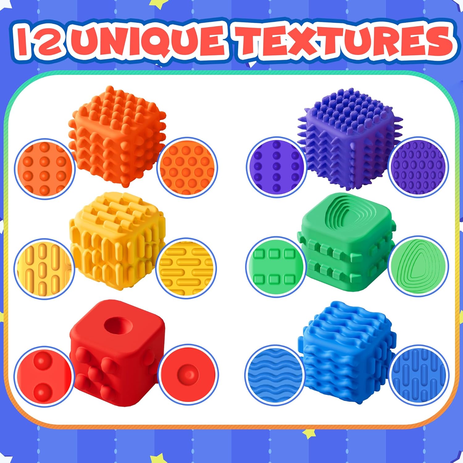 Fidget Cube Toys for Kids Adults Textured Silicone Sensory Worry Stones Quiet Fidgets Cubes for Autism ADHD Teen Silent Office Stress Toy Mini Desk Toys for Calm Down Anxiety Relief Gift for Classroom - Image 4