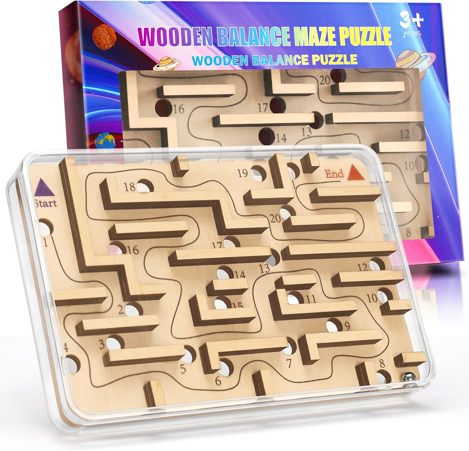 Handheld Fidget Puzzle Game for Kids and Adults - Challenging Wooden Labyrinth Marble Maze for Teen Boys - Fun Brain Teaser Puzzle Fidget Toys for Travel Stocking Stuffer Party Favor for Kids Ages 8+ - Image 2