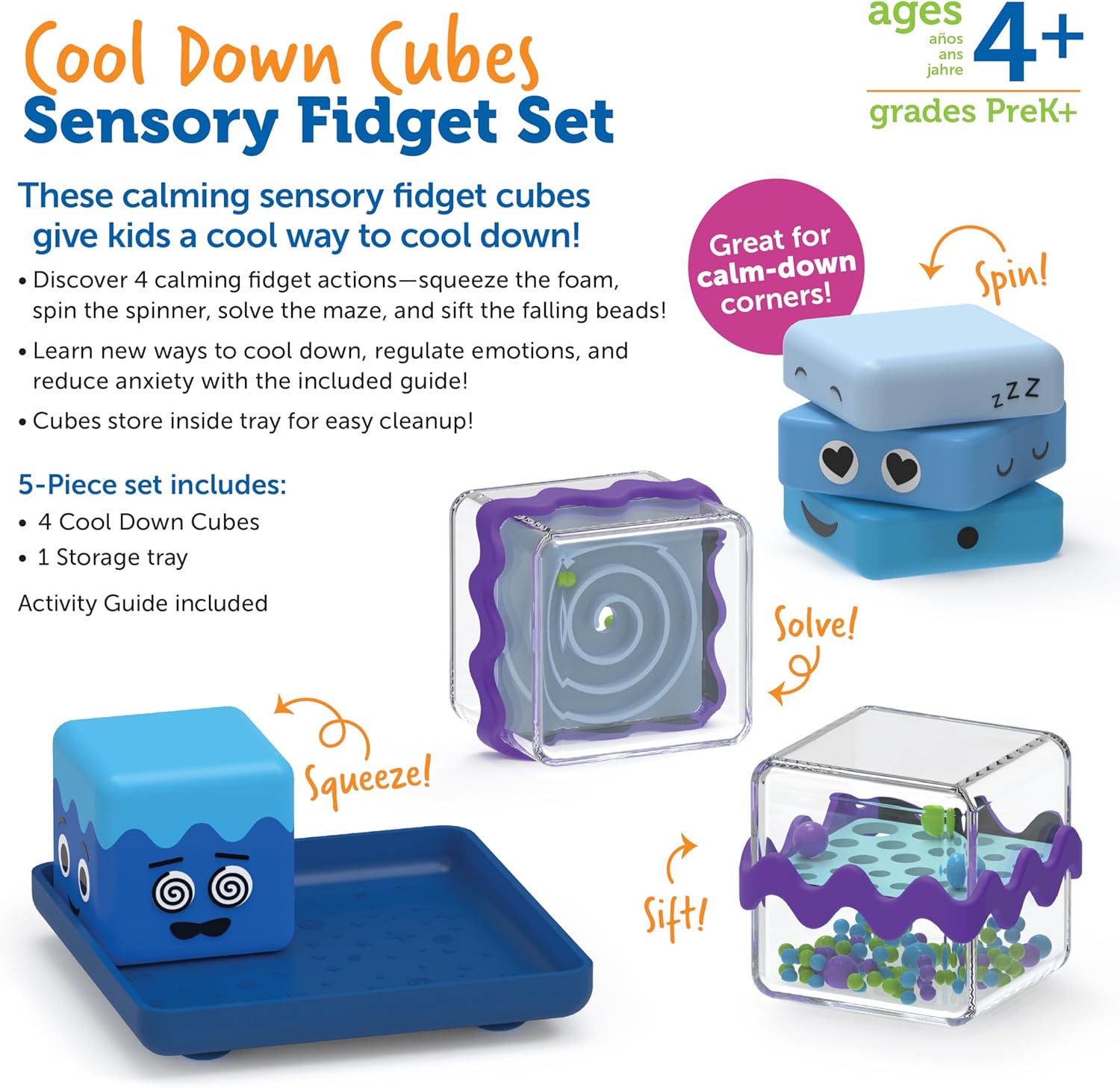 Learning Resources Cool Down Cubes Sensory Fidget Set, Fidgets for Kids, Sensory Toys for Toddlers, Fidgets for Classrooms, Ages 3+,5 Pieces - Image 7