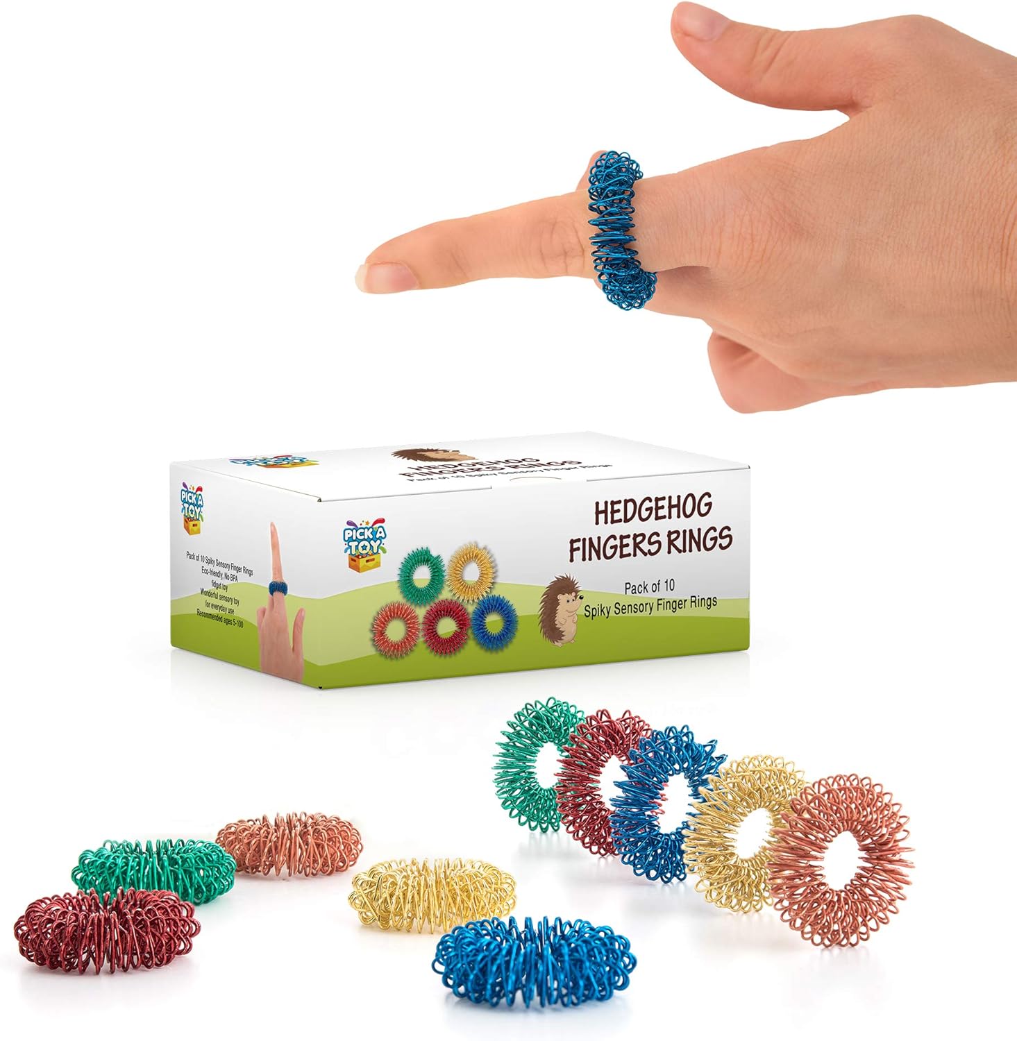 Pick A Toy Stress Relief Fidget Sensory Toy Set 10 Small Quiet Metal Acupressure Rings for Adults, Teens and Kids 5+. Stimming Toys for Focus and Relaxation Spike Fidgets for School and Office - Image 2