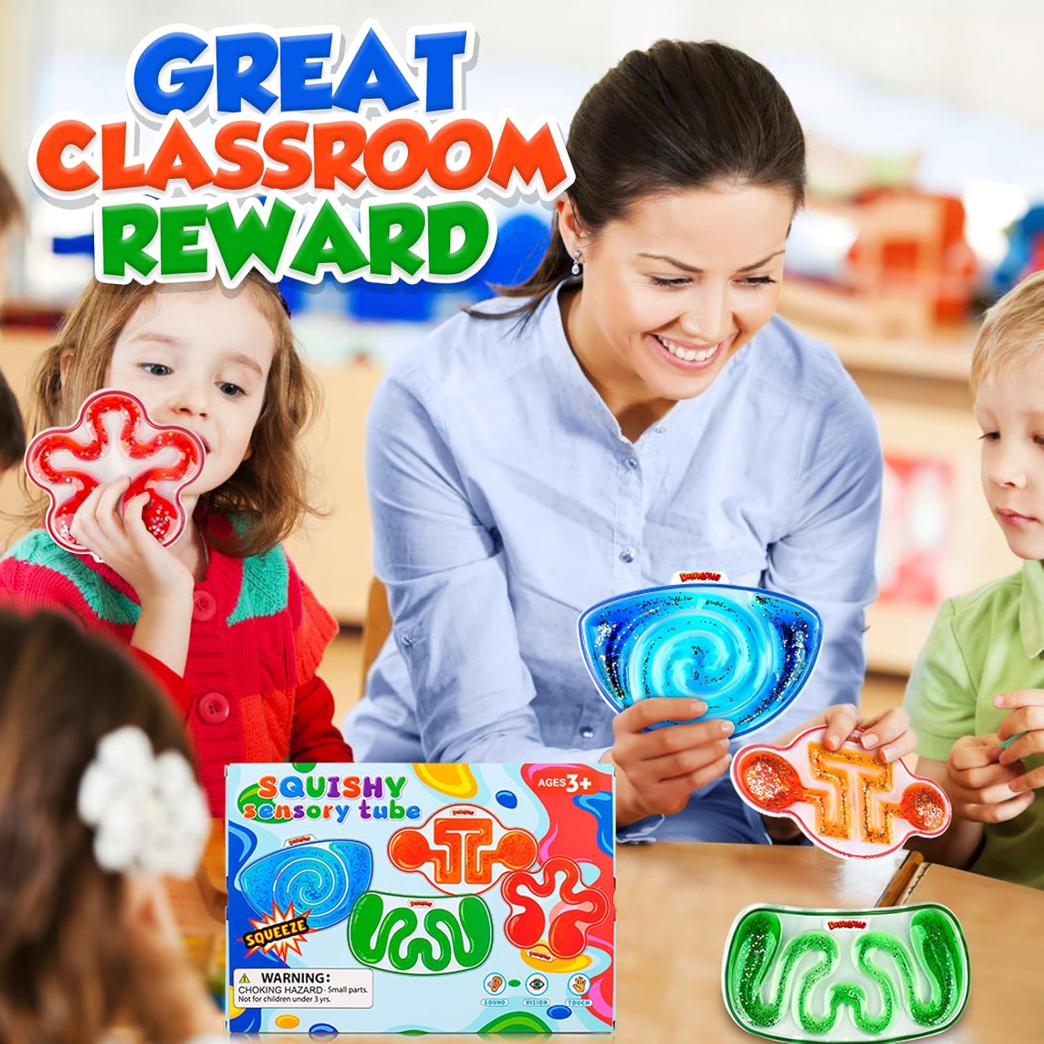 Squishy Sensory Toys for Kids - 4 Pack Fidget Toy Sensory Maze for Autism - Stress Relief Toys for Calm Down - Squeeze Fidget Toy Filled Goo, Glitter, Prizes for Kids Classroom,Classroom Must Haves - Image 6