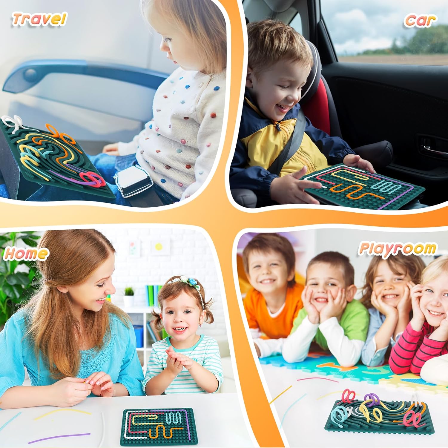 Sensory Activity Board, Silicone Fidget Toy for Stress Relief, Calming, Focus, ADHD and Autism, 6 Colors Sensory Toys Game Controller for Kids 2+ & Adults with 20 Strings - Image 5