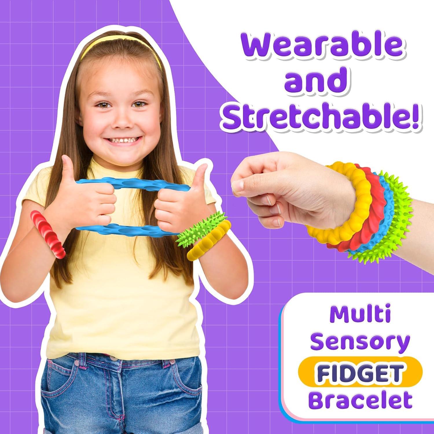 Sensory Fidget Toys for Kids Adults - 4 Pack Stretchy Fidget Bracelet | Texture & Calming Autism Sensory Toys for Special Needs Autistic Children | Calm Down Toy for Toddler Girls Boys - Image 3