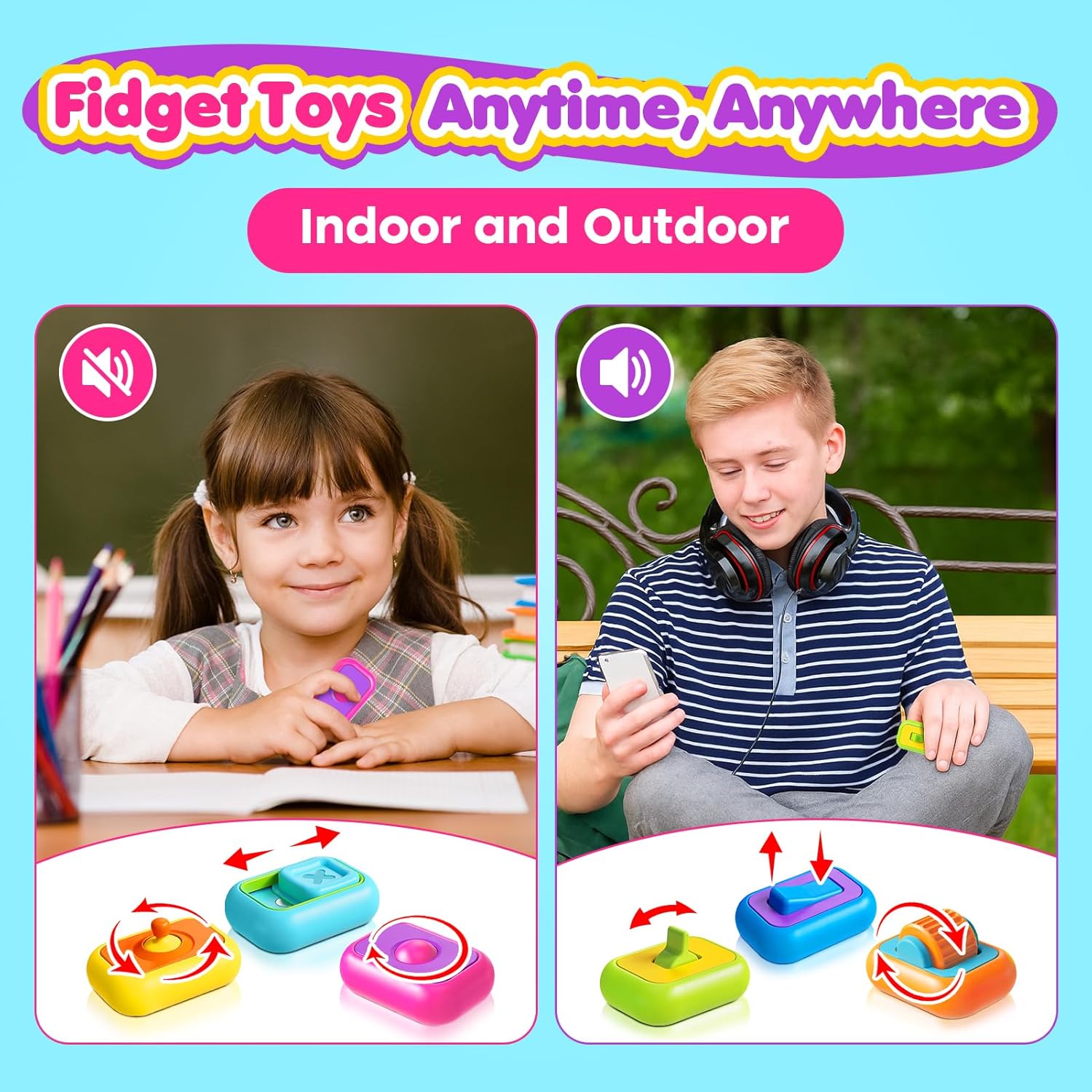 Sensory Fidget Toys for Kids Adults: 6 Pack Multi-Functional Fidgets Stress Relief Cubes, Autism Sensory Toys Pack with Roller, Magnetic Slider, Joystick- Desk Fidget Toys for Classroom Prizes Office - Image 5