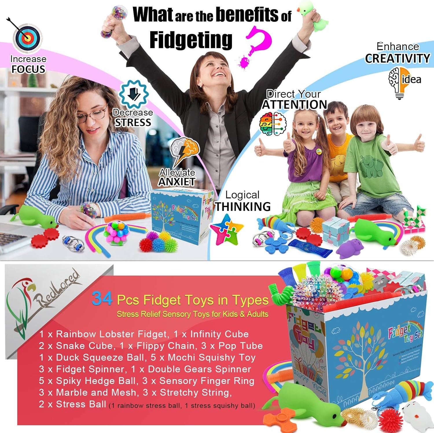 34 Pcs Fidget Toys, Stress Relief Fidget Sensory Toys for Kids Adults Boys Girls ADHD OCD Anxiety Autism, Treasure Box Prizes Classroom Rewards Party Favors Carnival Prizes Goodie Bag Stuffers Gifts - Image 4
