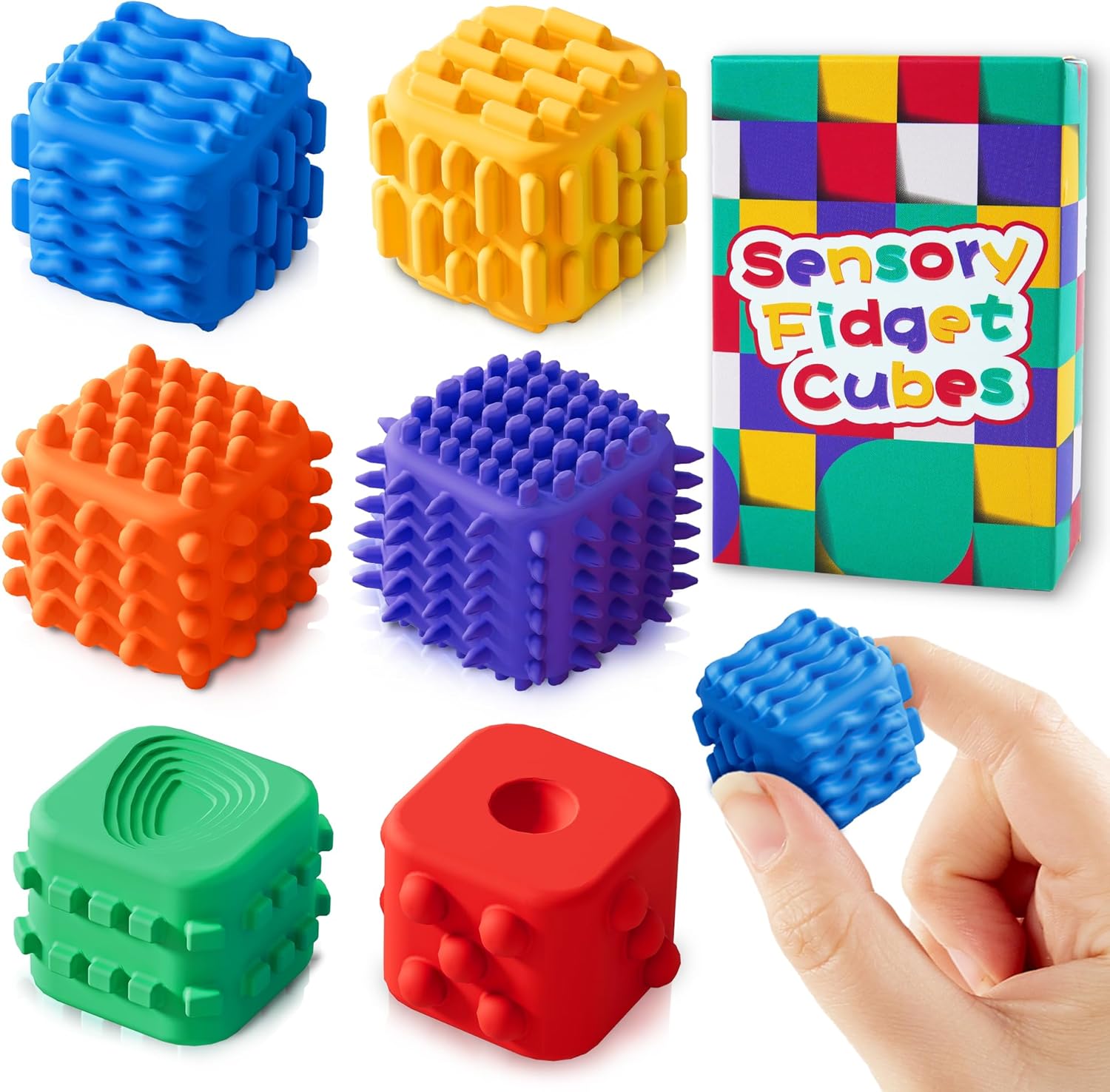Fidget Cube Toys for Kids Adults Textured Silicone Sensory Worry Stones Quiet Fidgets Cubes for Autism ADHD Teen Silent Office Stress Toy Mini Desk Toys for Calm Down Anxiety Relief Gift for Classroom - Image 2