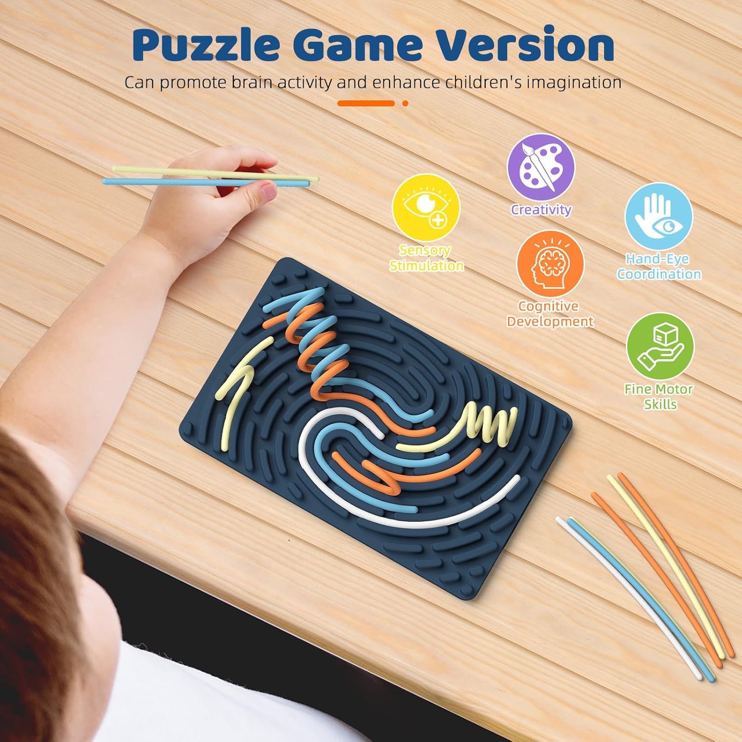 Sensory Activity Board: Ednzion Double-Sided Silicone Fidget Toy for Kids & Adults | Silent, No Mess, Calming for Anxiety, ADHD & Autism | Portable with Travel Bag & 20 Strings | Ages 3+ - Image 6