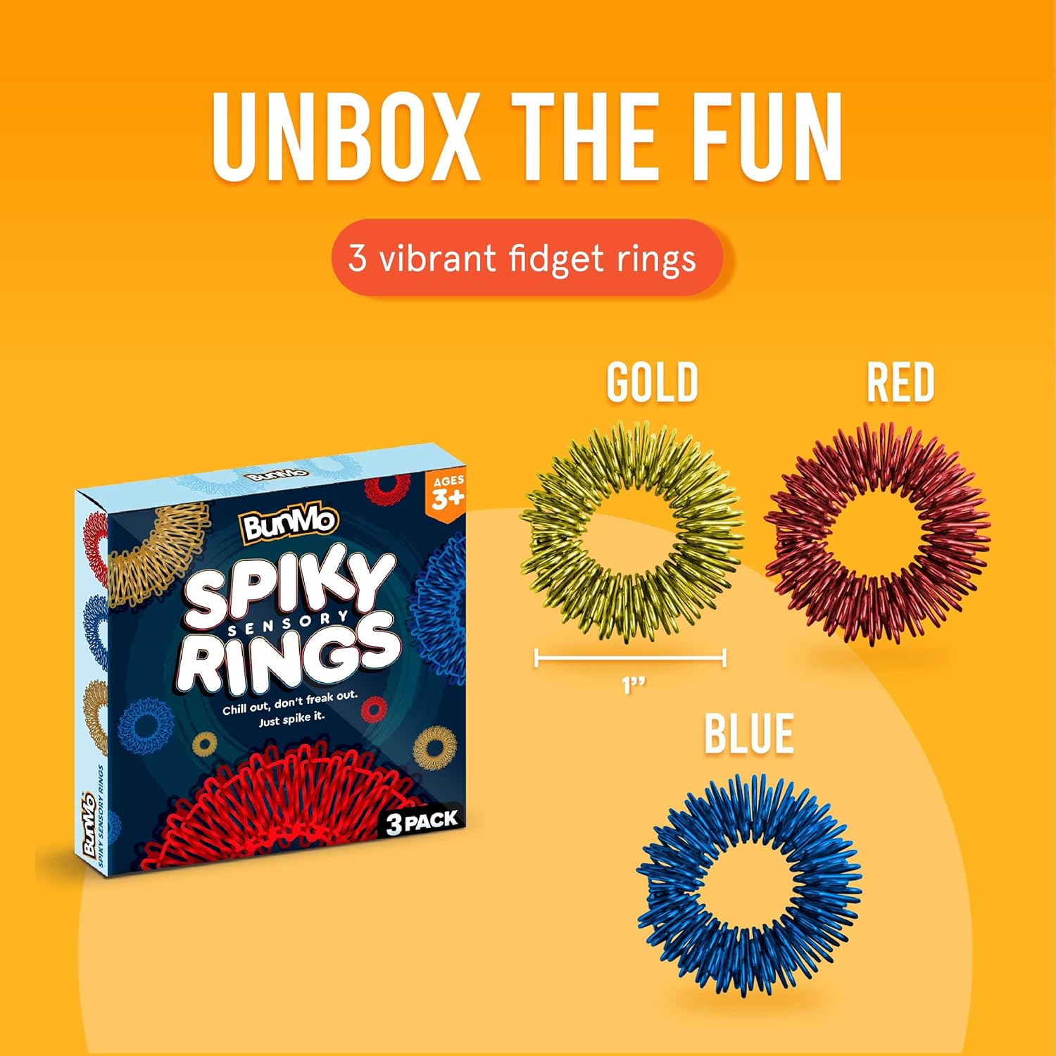 BunMo Spiky Sensory Fidget Rings for Adults & Teens | 3-Pack Fidgets for Adults in Vibrant Colors | Lightweight Picking Fidget | Perfect Sensory Fidget Toy for Adults and Teens 14+ - Image 6