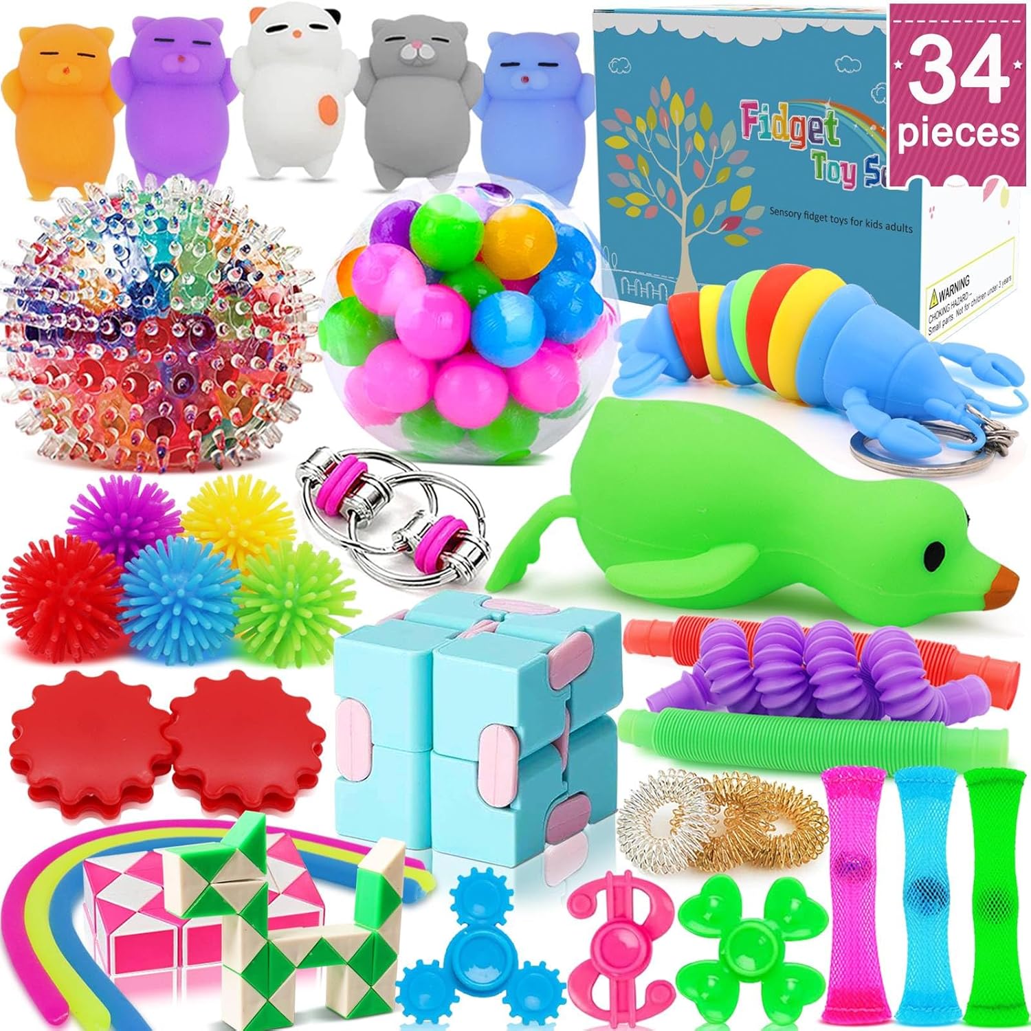 34 Pcs Fidget Toys, Stress Relief Fidget Sensory Toys for Kids Adults Boys Girls ADHD OCD Anxiety Autism, Treasure Box Prizes Classroom Rewards Party Favors Carnival Prizes Goodie Bag Stuffers Gifts - Image 2
