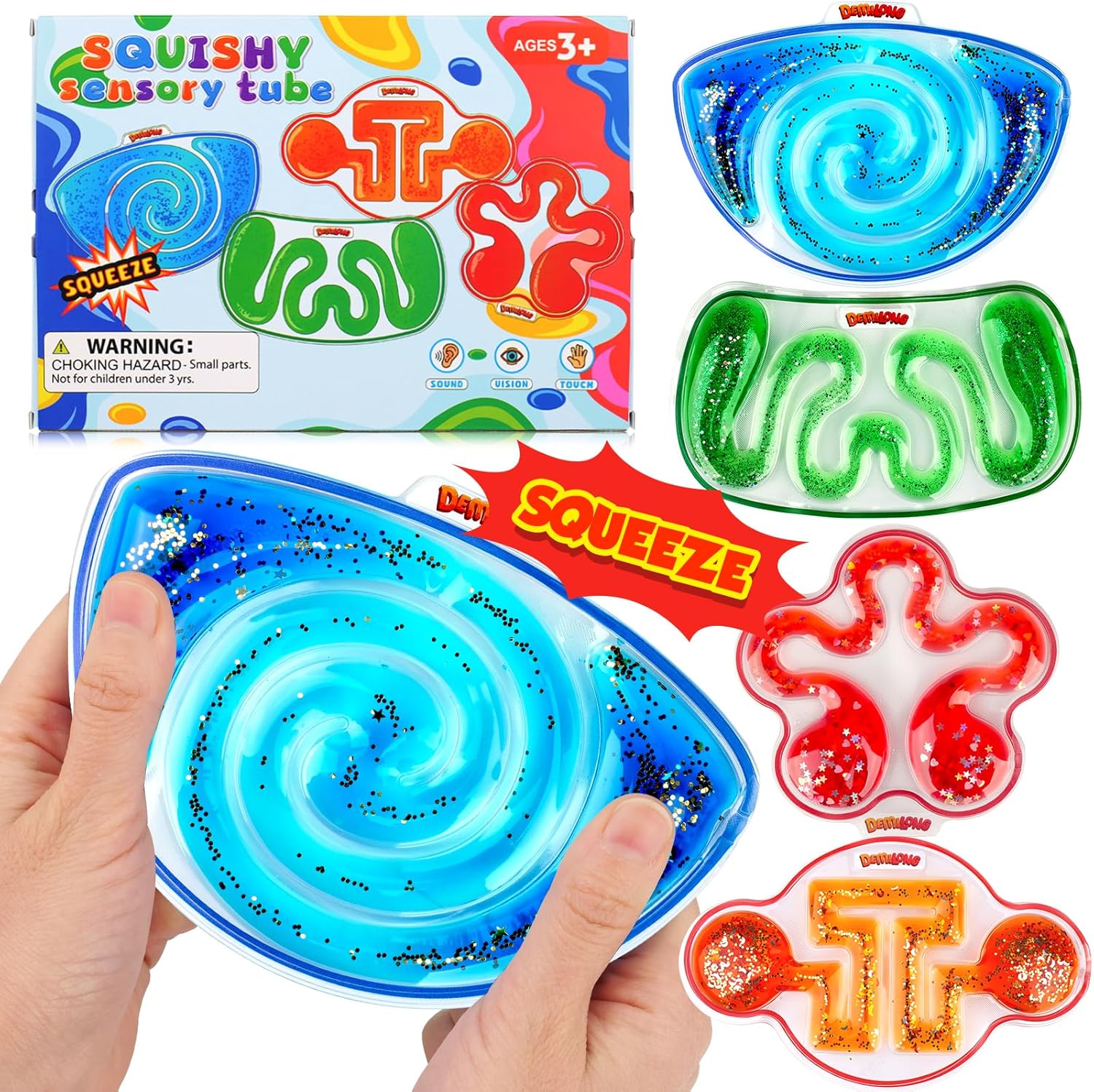 Squishy Sensory Toys for Kids - 4 Pack Fidget Toy Sensory Maze for Autism - Stress Relief Toys for Calm Down - Squeeze Fidget Toy Filled Goo, Glitter, Prizes for Kids Classroom,Classroom Must Haves - Image 2