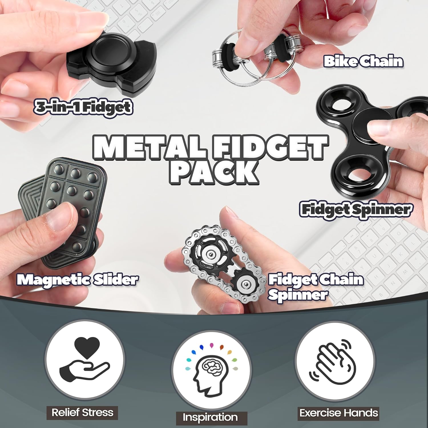 5 Pcs Fidget Toys Adults & Teen Metal Fidgets Spinner Magnetic Slider Cool Gadgets Office Desk Toy Stress Relief Sensory Items for Autism ADHD Anxiety Stocking Stuffers for Adult Men Teen Gift - Image 4