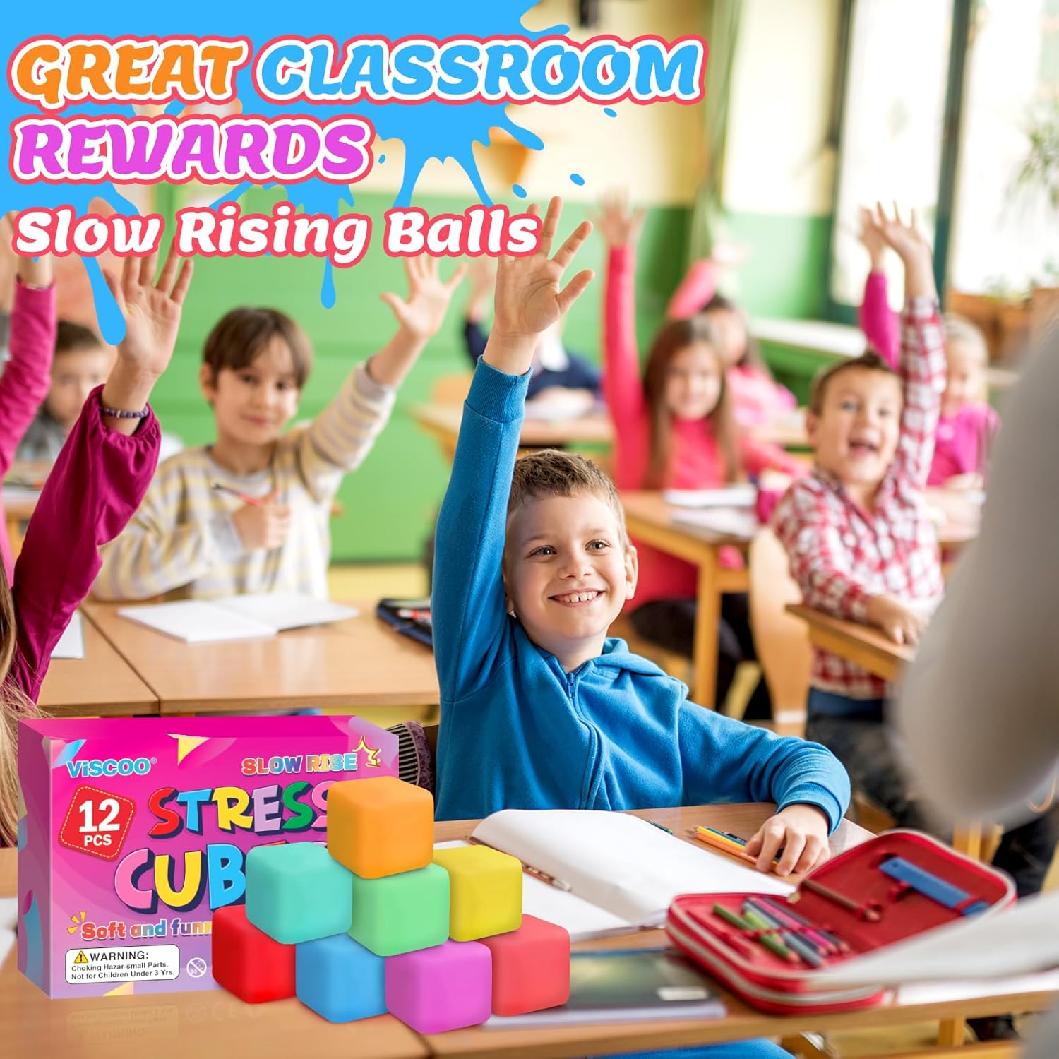 12 Pack Slow Rising Stress Cube, Dough Stress Balls Squishy Fidget Toys for Anxiety Relief, Soft Fidget Cube, Pull Stretch Squishy Toys for Classroom Prize, Party Favors for Kids Adults - Image 8