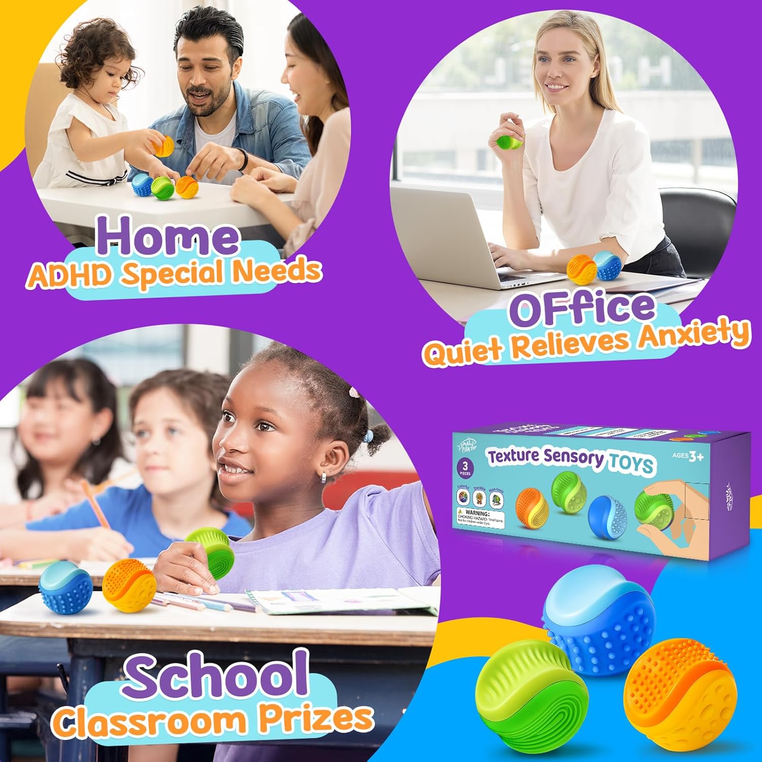 Fidget Toys Sensory Stone for Kids: 3 Pack Double Sided Textured Sensory Toys for Autism Children Calming - Quiet Stress Fidget Gadget for Student Classroom, Adult Office, Travel Essentials - Image 7