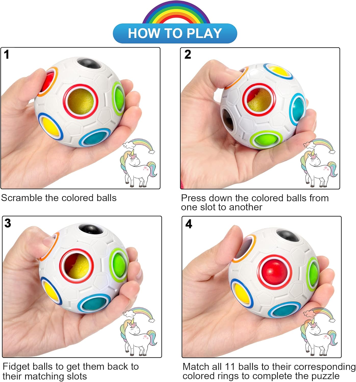 Vdealen Magic Rainbow Puzzle Ball, Fidget Ball Puzzle Brain Teaser Fidget Toy for Boys & Girls- Birthday Party Easter Valentines Christmas Stocking Stuffers for Kids Teen & Adults-2 Pack - Image 5