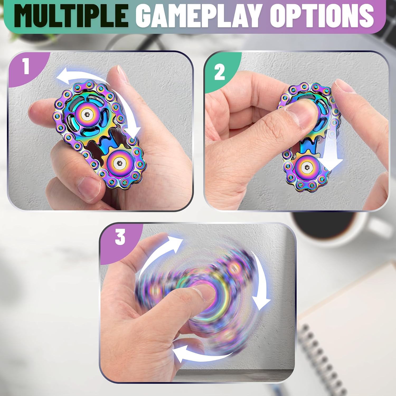Metal Fidget Spinner Toys for Adults Figette Bike Chain Roller for Teens Cool Gadgets ADHD Anti Anxiety Stress Relief Items Figet Autism Desk Offices EDC Sensory Gift for Boy Men - Image 6