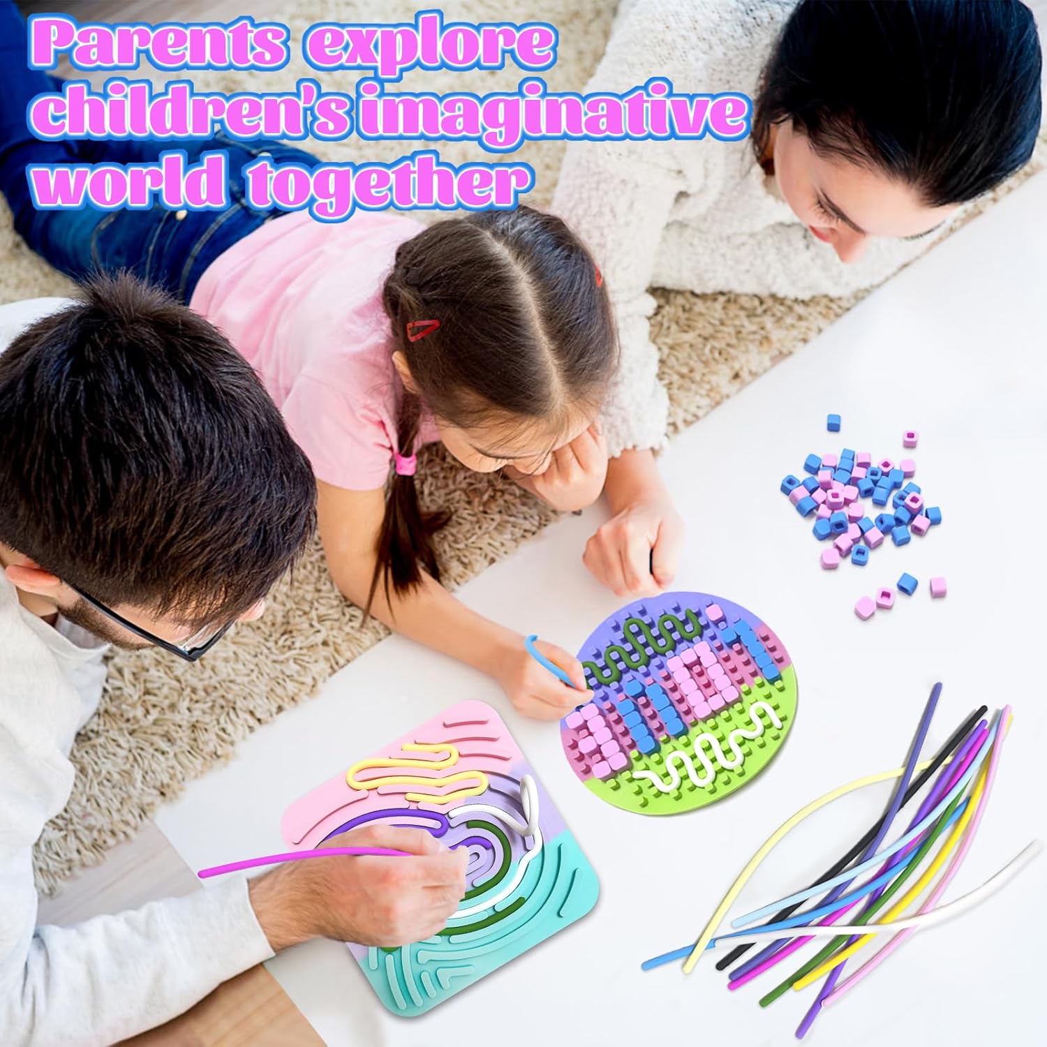 Sensory Activity Board for Kids, 2 Pack Silicone Fidget Toy Square+Round, Calm Down Toy for Stress Anxiety Autism ADHD, Xmas Birthday New Year Gifts for Kids 3+ with 22 Strings 50 Buttons - Image 3