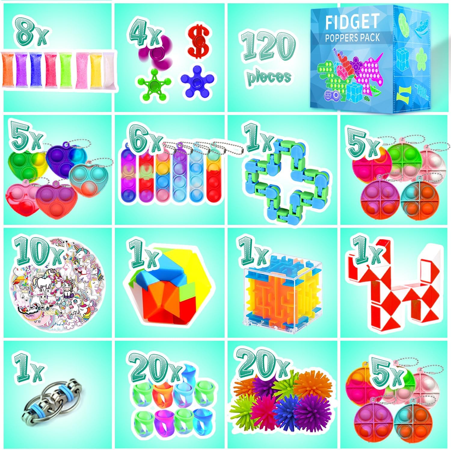 Fidget Toys, 120 Pack Fidgets Set Stocking Stuffers for Kids Party Favors Autism Sensory Toy Bulk Adults Kids Boys Girls Teens Stress Autistic ADHD Anxiety Carnival Treasure Classroom Prizes - Image 4