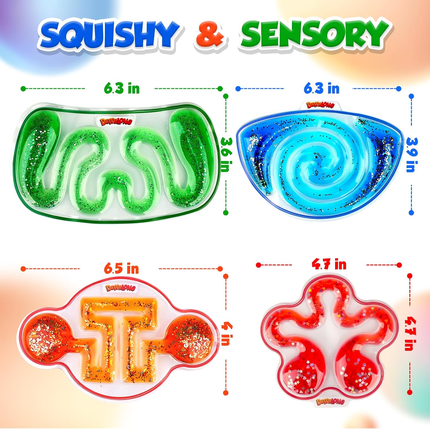 Squishy Sensory Toys for Kids - 4 Pack Fidget Toy Sensory Maze for Autism - Stress Relief Toys for Calm Down - Squeeze Fidget Toy Filled Goo, Glitter, Prizes for Kids Classroom,Classroom Must Haves - Image 7