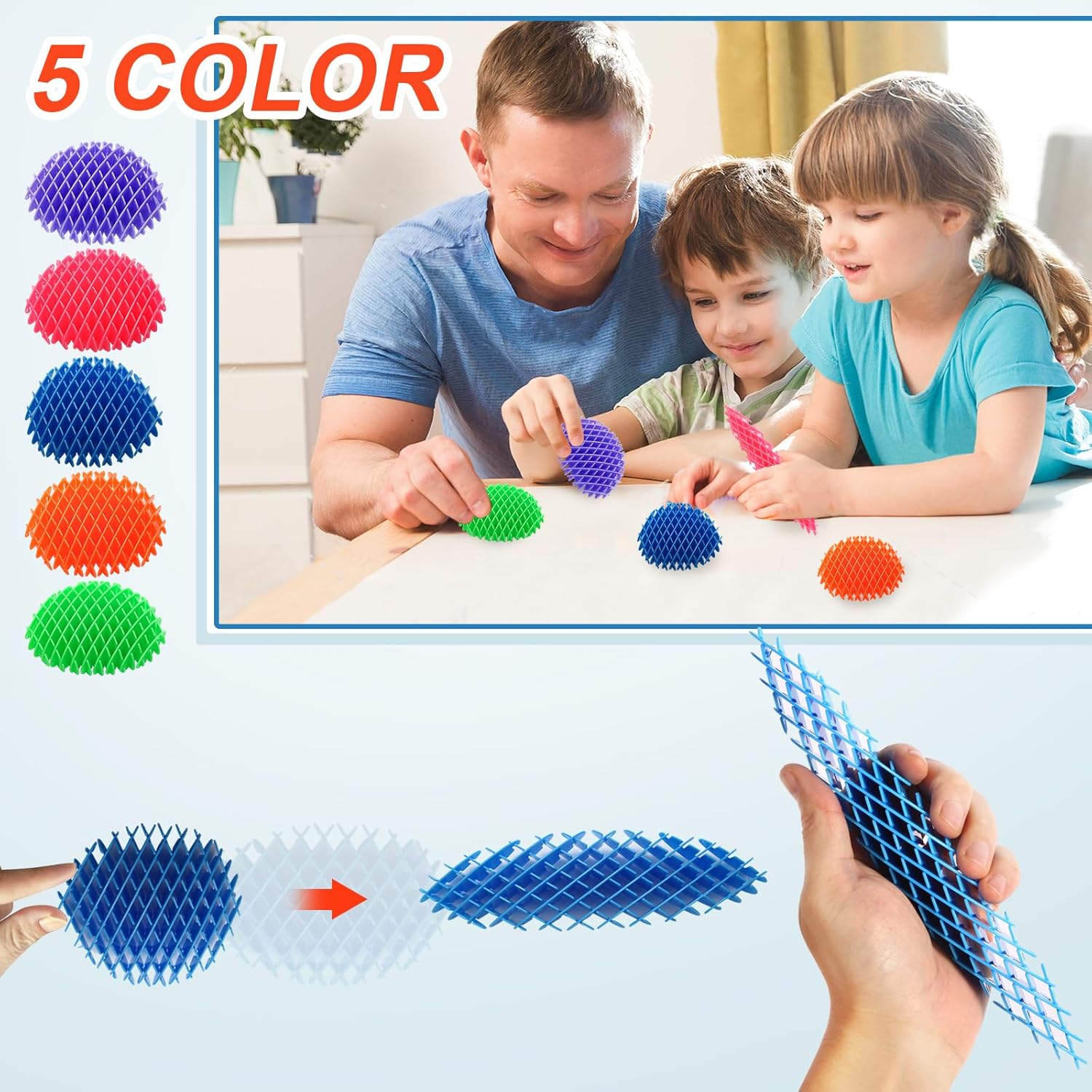 5 Pack Mini Fidget Worm Toys for Kids 8-12, Elastic Mesh Stress Relief Sensory Toy, 3D Bulk Fidgets for Adults Party Favors - Image 5