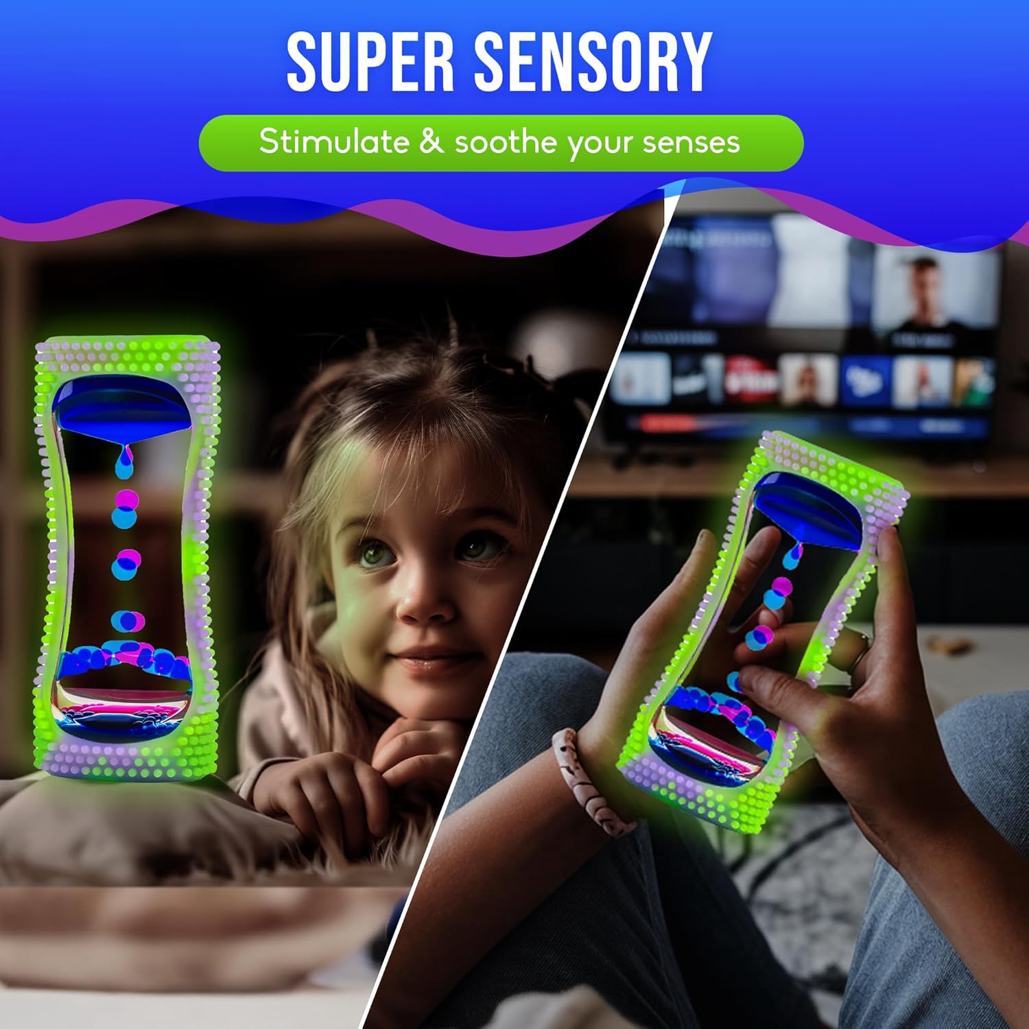BUNMO Liquid Motion Bubbler Glow-in-The-Dark Sensory Toy for Kids & Adults – Calming Fidget Toy for Focus & Mindfulness, Fidget Relaxation Timer – Colorful Visual Bubble Timer for Desk & Travel - Image 3