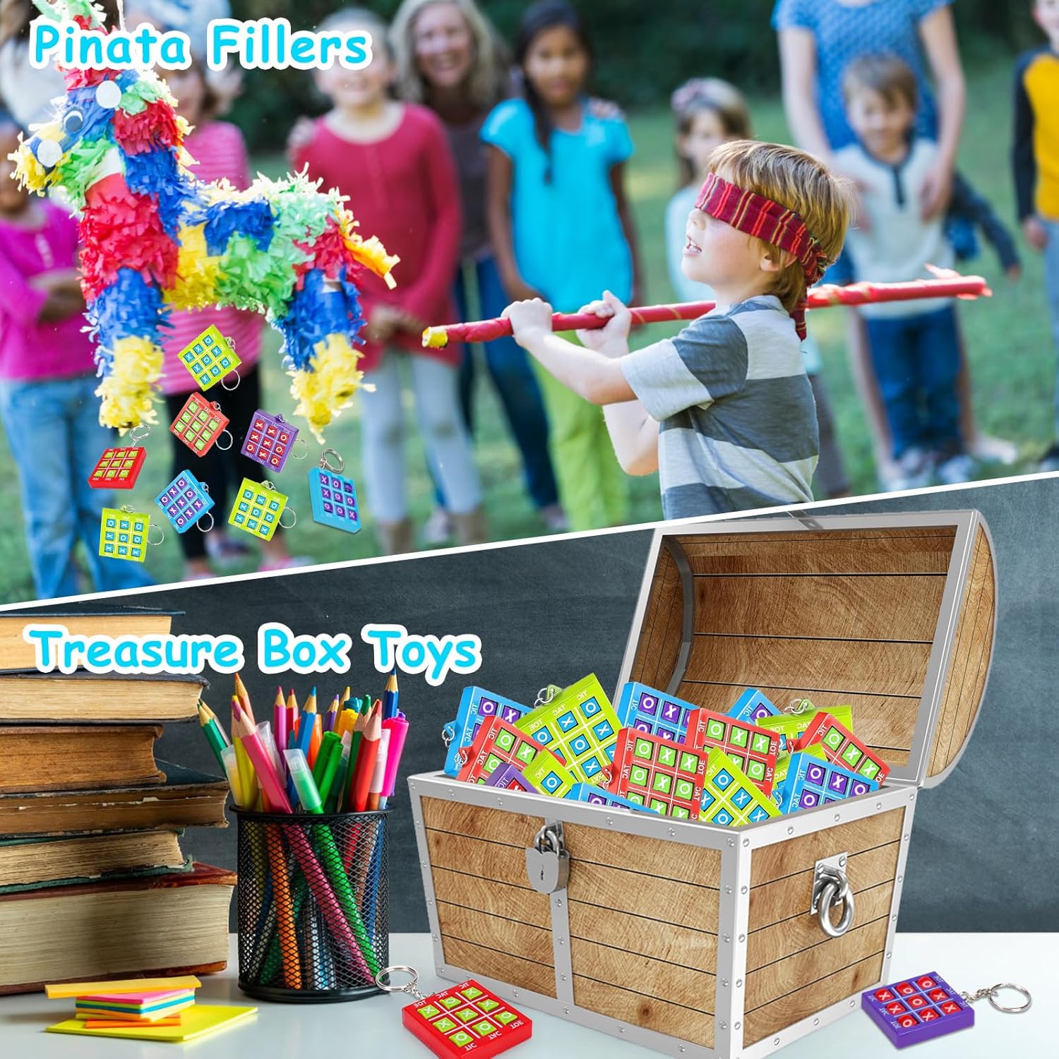 16 PCS Tic Tac Toe Game Keychains Party Favors Goodie Bags Stuffers for Kids 8-12 4-8, Treasure Chest Box Toys for Classroom Prizes, Halloween party Supplies Birthday Return Gift Pinata Filler Bulk - Image 7
