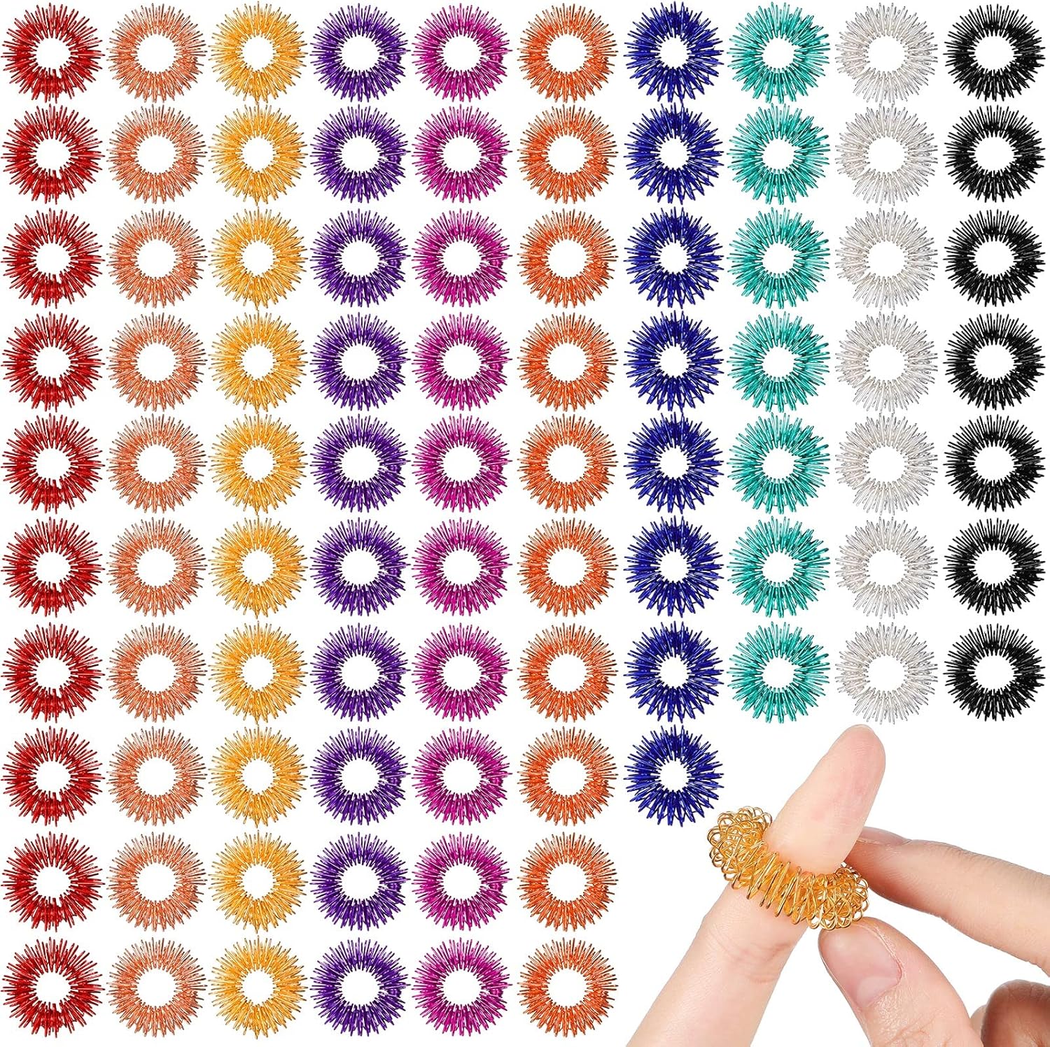 200 Pcs Acupressure Rings Fidget Spiky Sensory Finger Massager Ring Stress Relief Fidget Sensory Toys Anxiety Relief Toys Stress Reducer for Men, Women(Classic Color) - Image 2