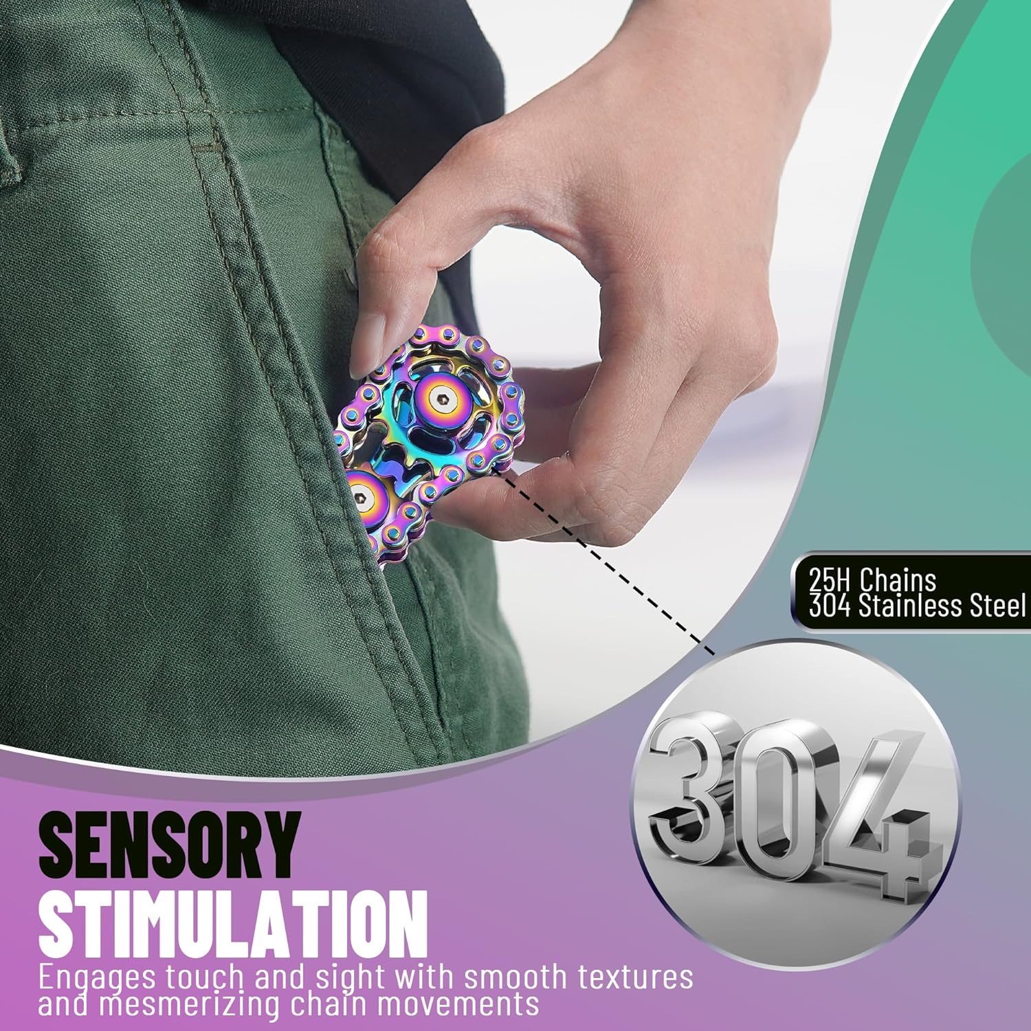 Metal Fidget Spinner Toys for Adults Figette Bike Chain Roller for Teens Cool Gadgets ADHD Anti Anxiety Stress Relief Items Figet Autism Desk Offices EDC Sensory Gift for Boy Men - Image 5