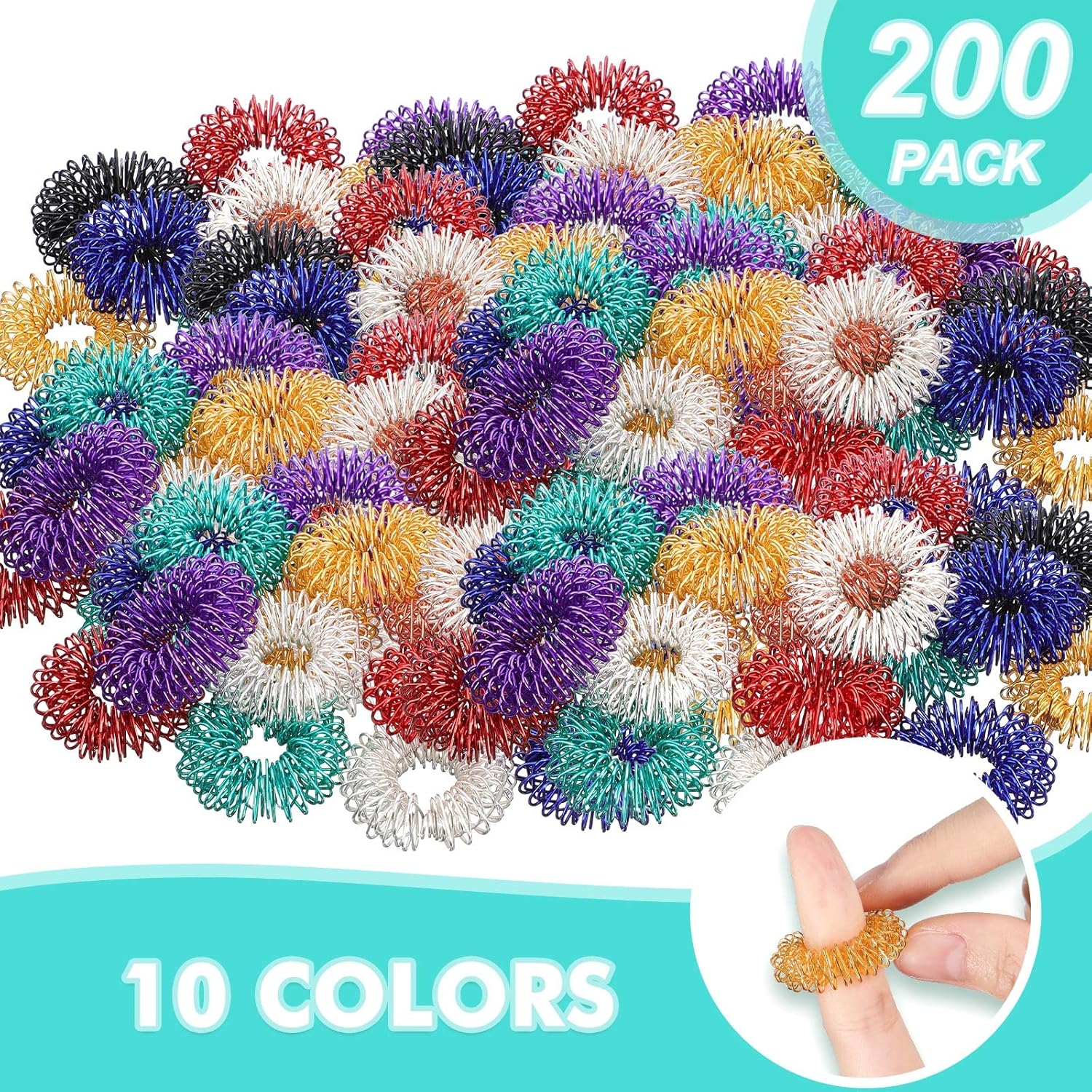 200 Pcs Acupressure Rings Fidget Spiky Sensory Finger Massager Ring Stress Relief Fidget Sensory Toys Anxiety Relief Toys Stress Reducer for Men, Women(Classic Color) - Image 3
