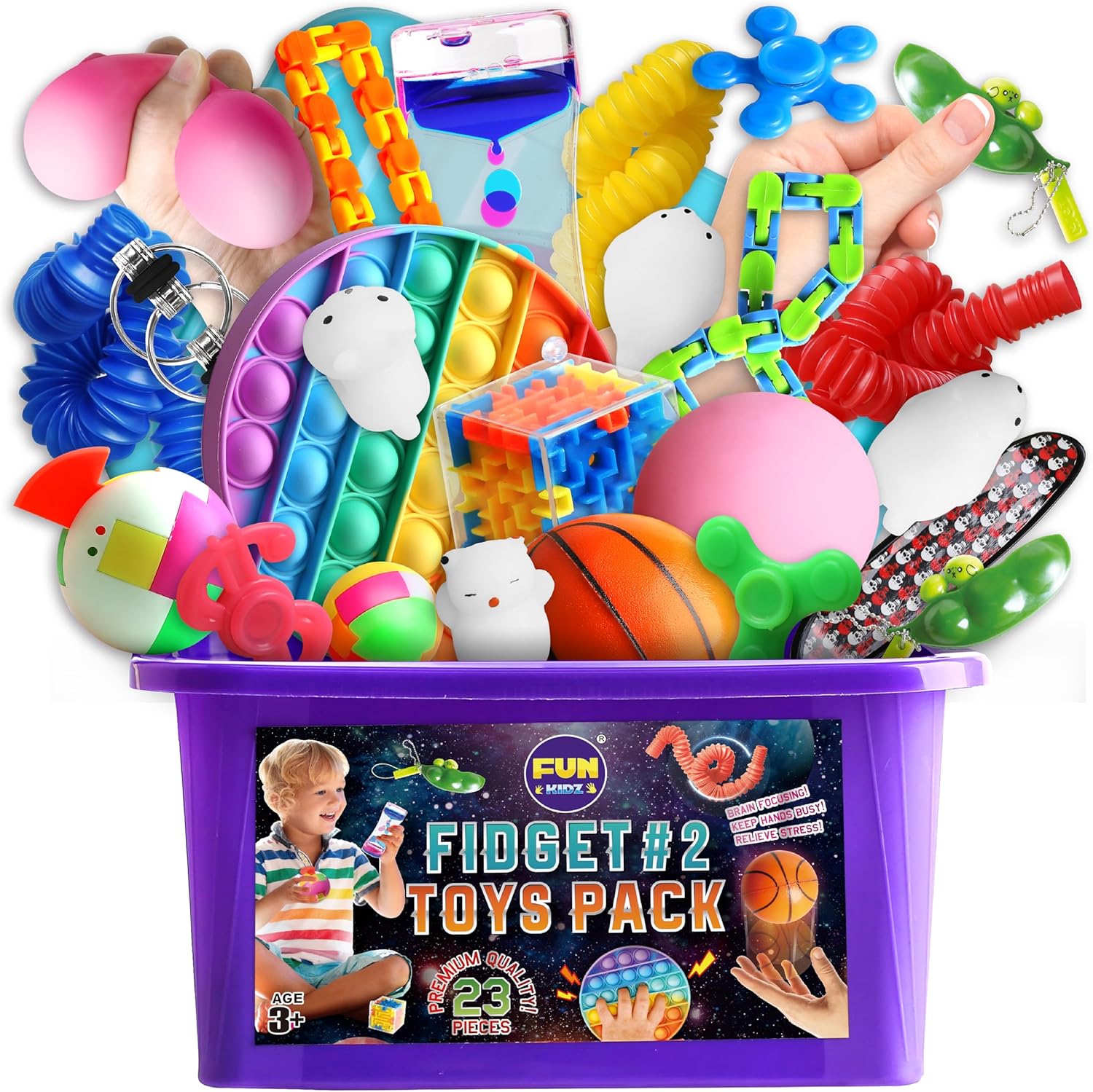 Fidget Pack Box for Boys Girls 4-12, FunKidz Fidget Toys for Kids 5-7 Autistic Sensory Mystery Birthday Gifts in Reusable Portable Treasure Box Nice Party Favors - Image 2
