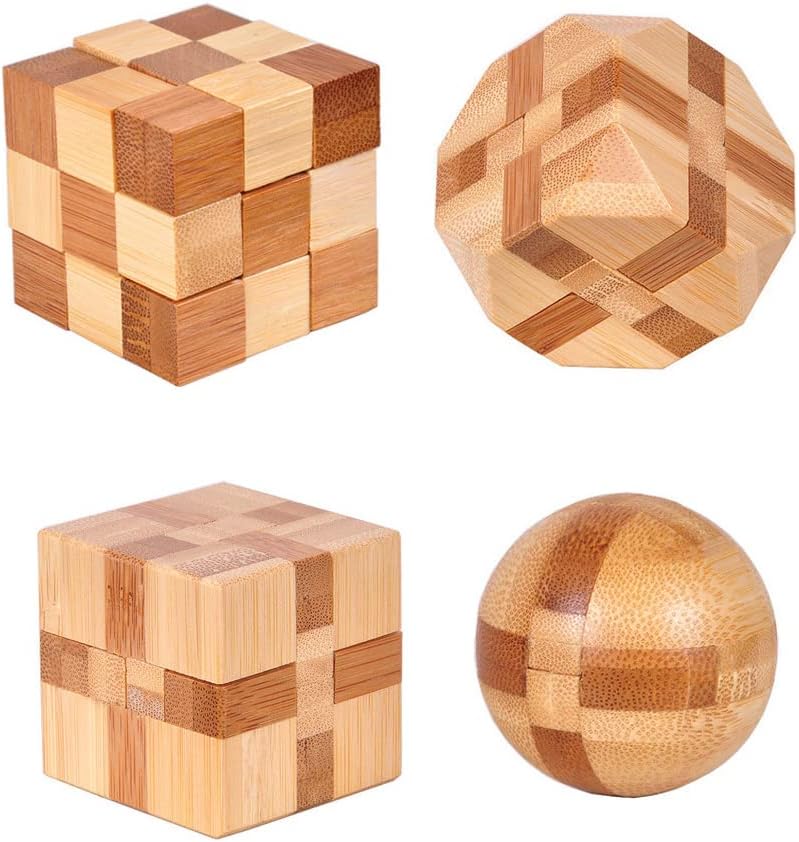 4 Pack Wooden Puzzle Games Brain Teasers Toy- 3D Puzzles for Teens and Adults - Wooden Logic Puzzle Wood Snake Cube Magic Cube Magic Ball Brain Teaser Intellectual Removing Assembling Toy - Image 2