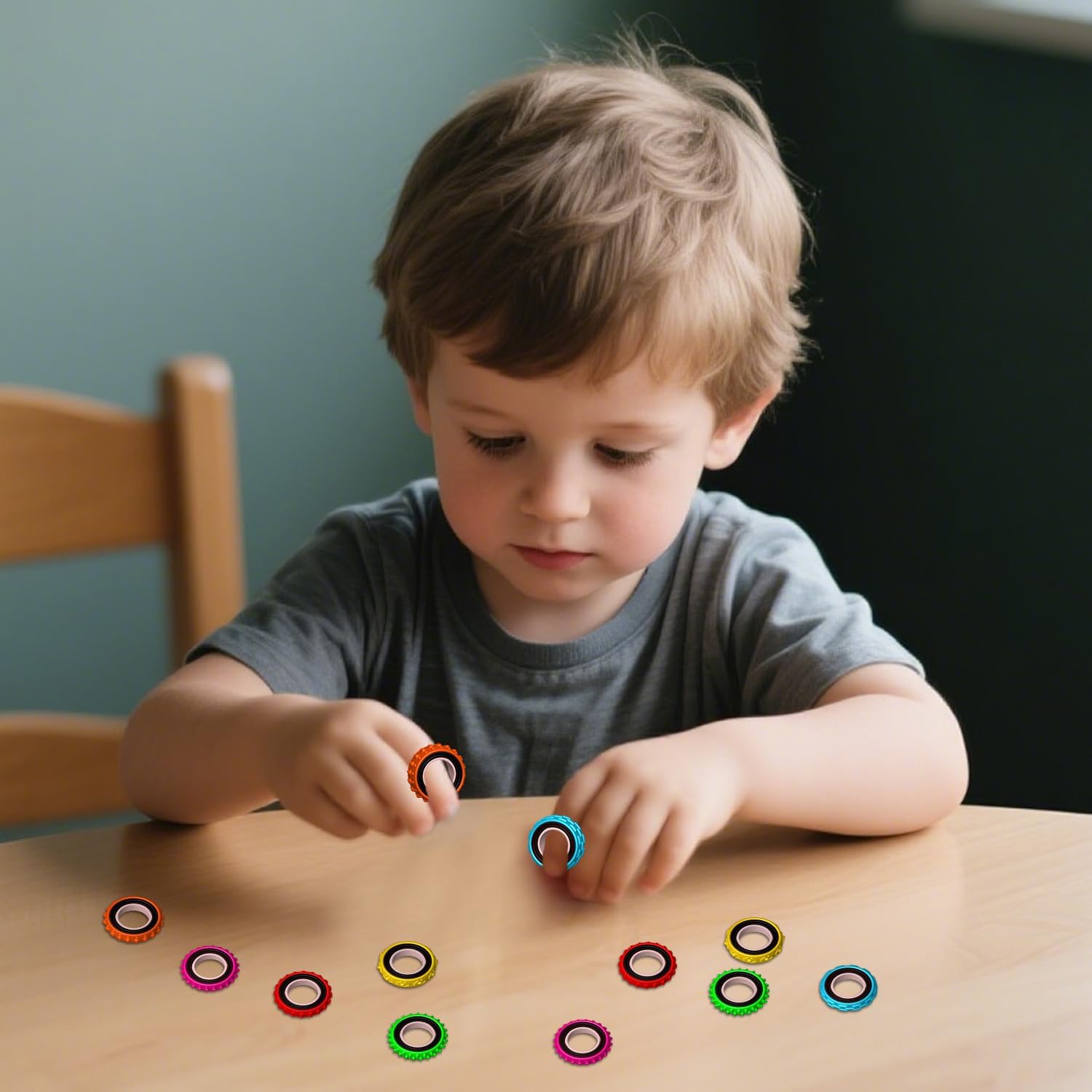 Sensory Toys Fidget Rings for Kids,Finger Spinner Rings,Texture Stress Toys for Kids Autism Calming,Quiet Desk Fidgets for Classroom Anxiety Office for Teens,Pain Stim Stress Relief Sensory Rings(12) - Image 6