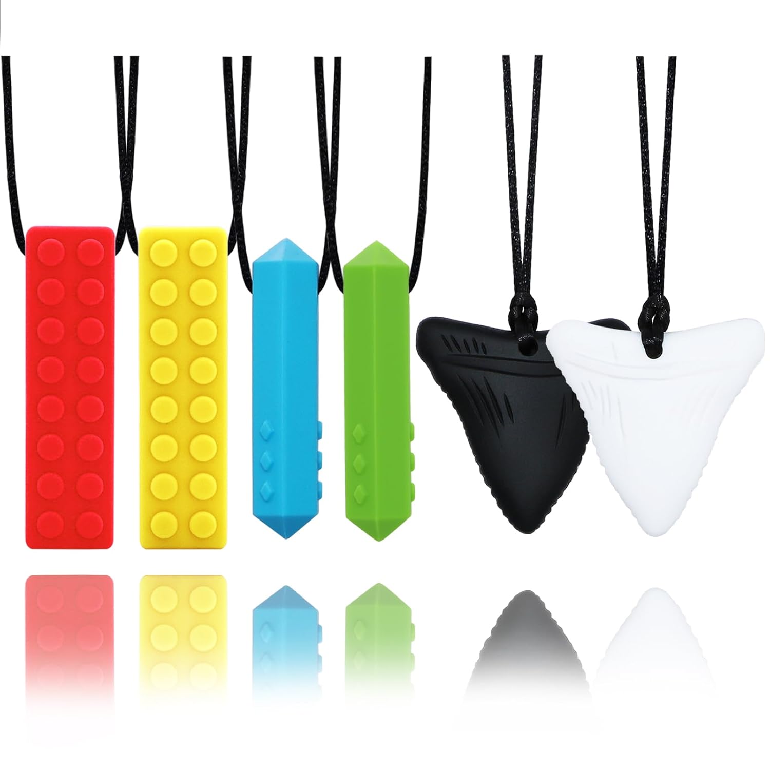 Chewy Necklaces for Sensory Kids, 6 Pack Chew Necklaces for Sensory Boys and Girls with Autism, ADHD, SPD, Chewing, Biting, Silicone Oral Sensory Chew Teething Toys for Adults Reduce Anxiety Fidget - Image 2