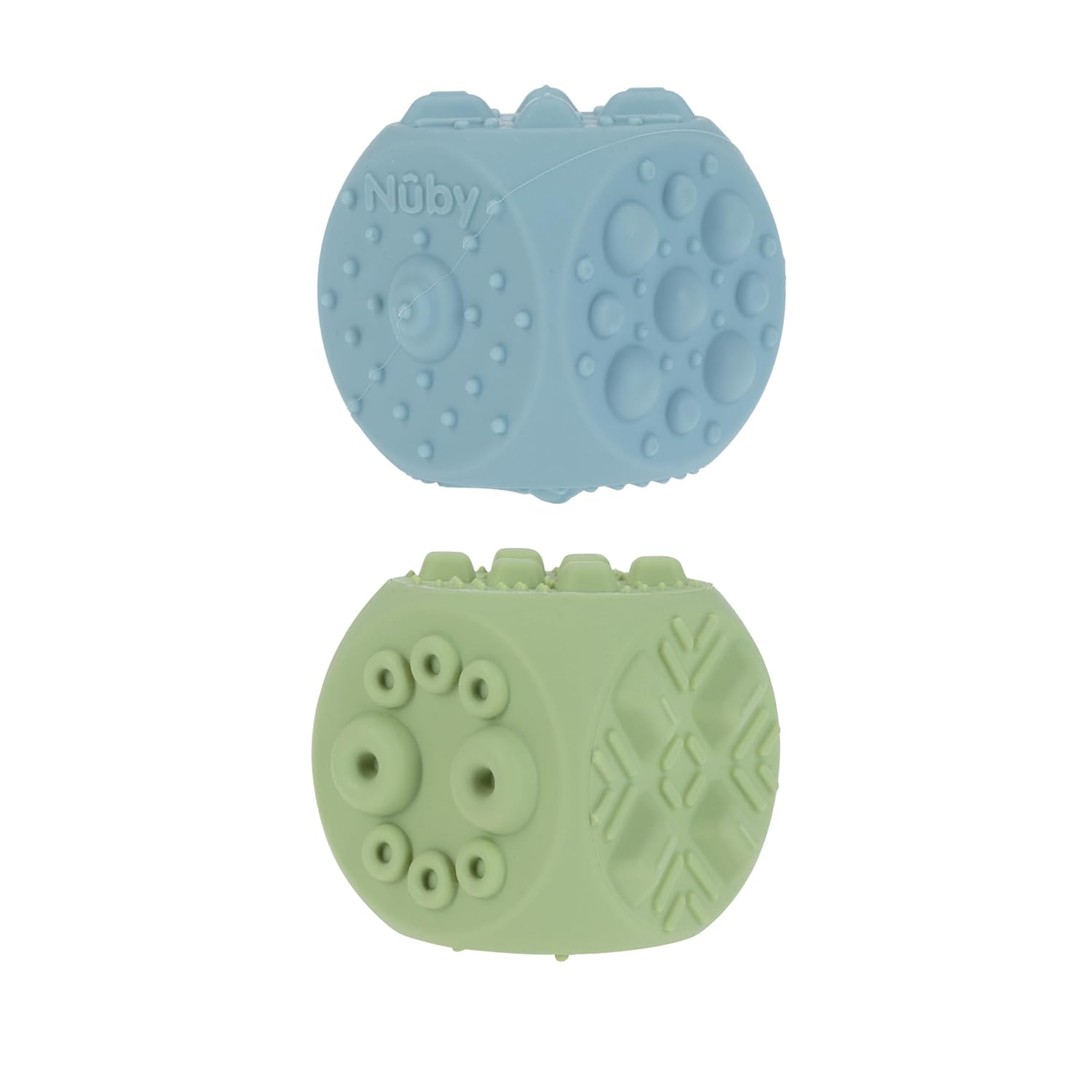 Nuby Silicone Block Poppers - (2-Pack) Interactive Baby Block Toy for Babies 10+ Months - Blue and Green - Image 2
